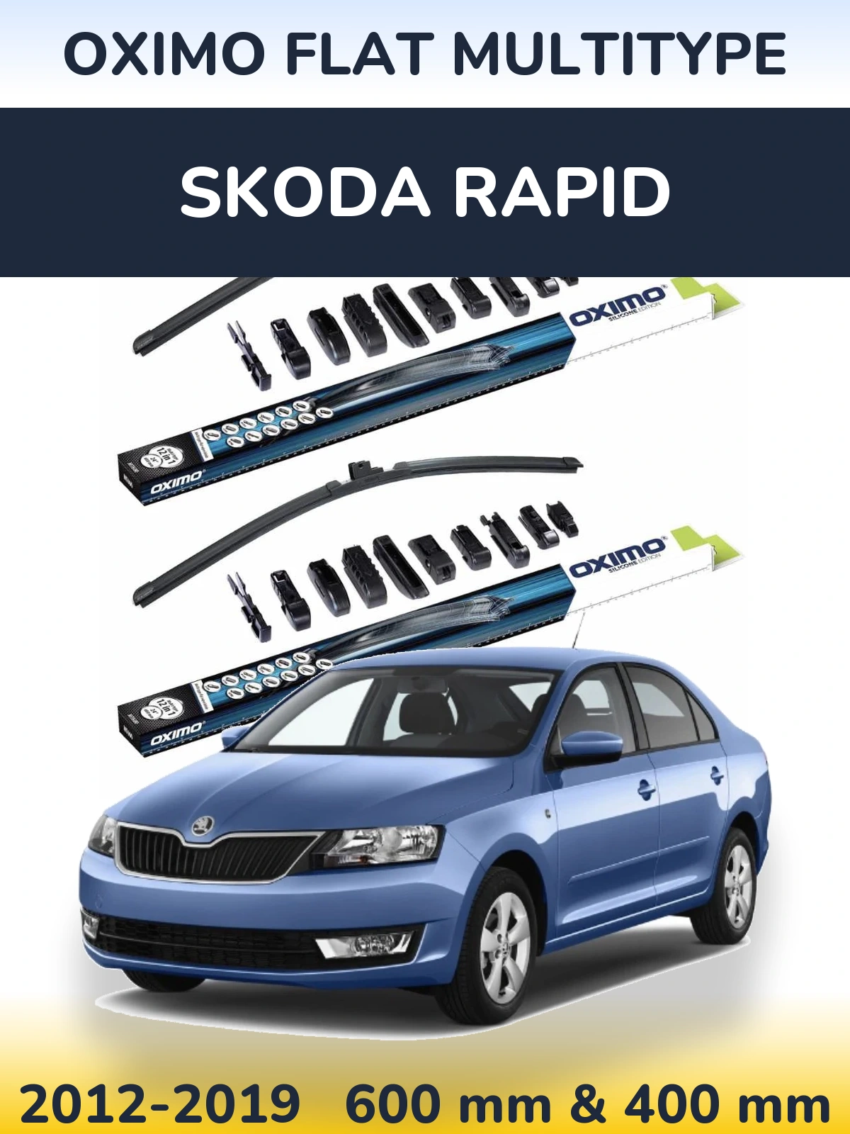 Front wiper blade set Oximo Flat MultiTypee 600 & 400 mm for Skoda Rapid 2012-2019