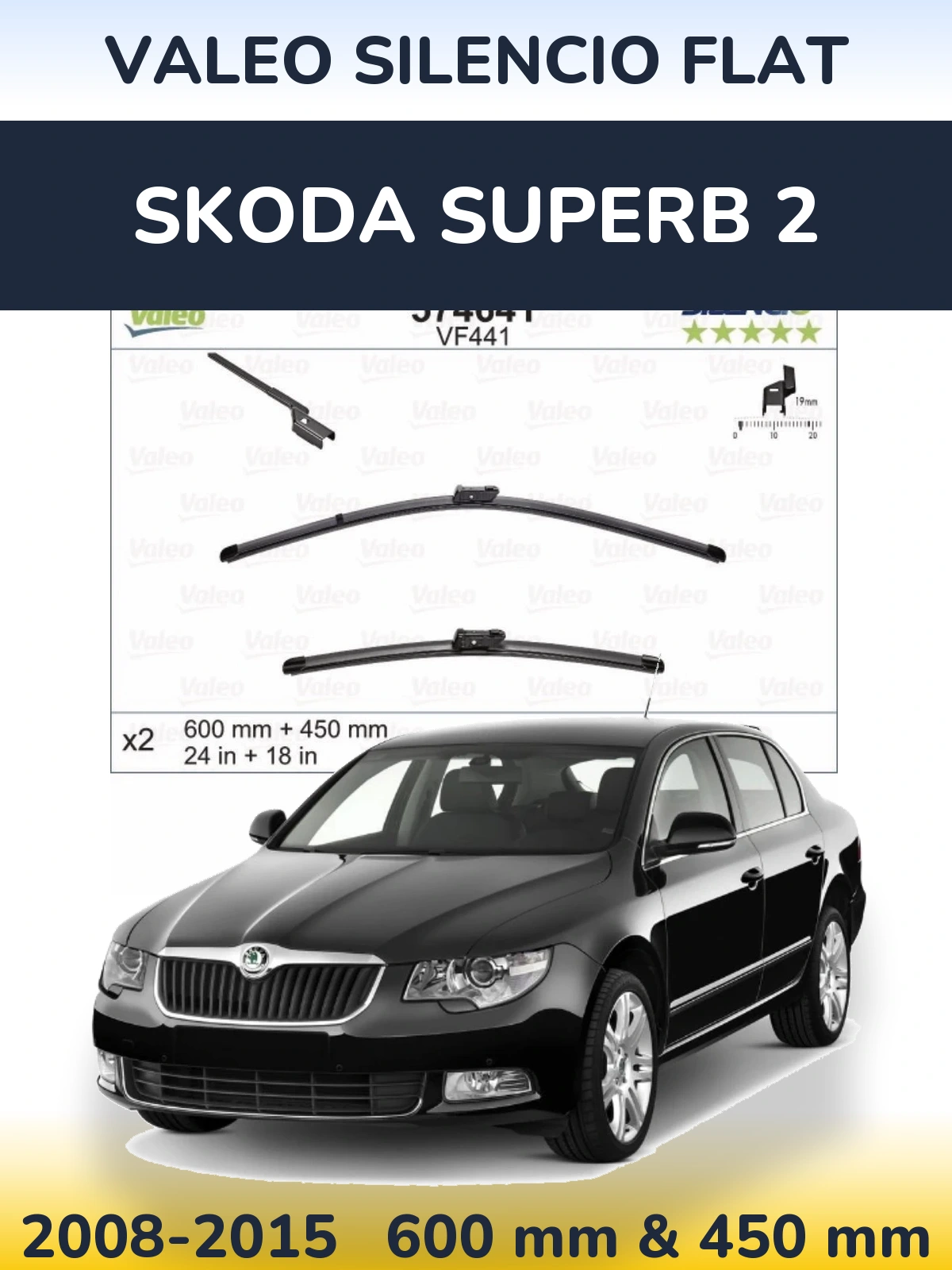Комплект передних дворников Valeo Silencio Flat 600 & 450 мм для Skoda Superb 2 2008-2015