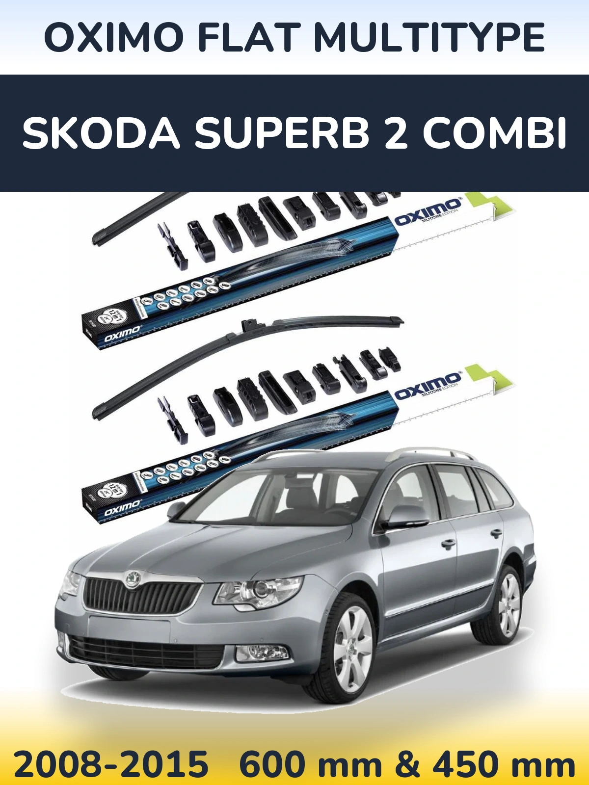 Комплект передних дворников Oximo Flat MultiТипe 600 & 450 мм для Skoda Superb 2 Combi 2008-2015