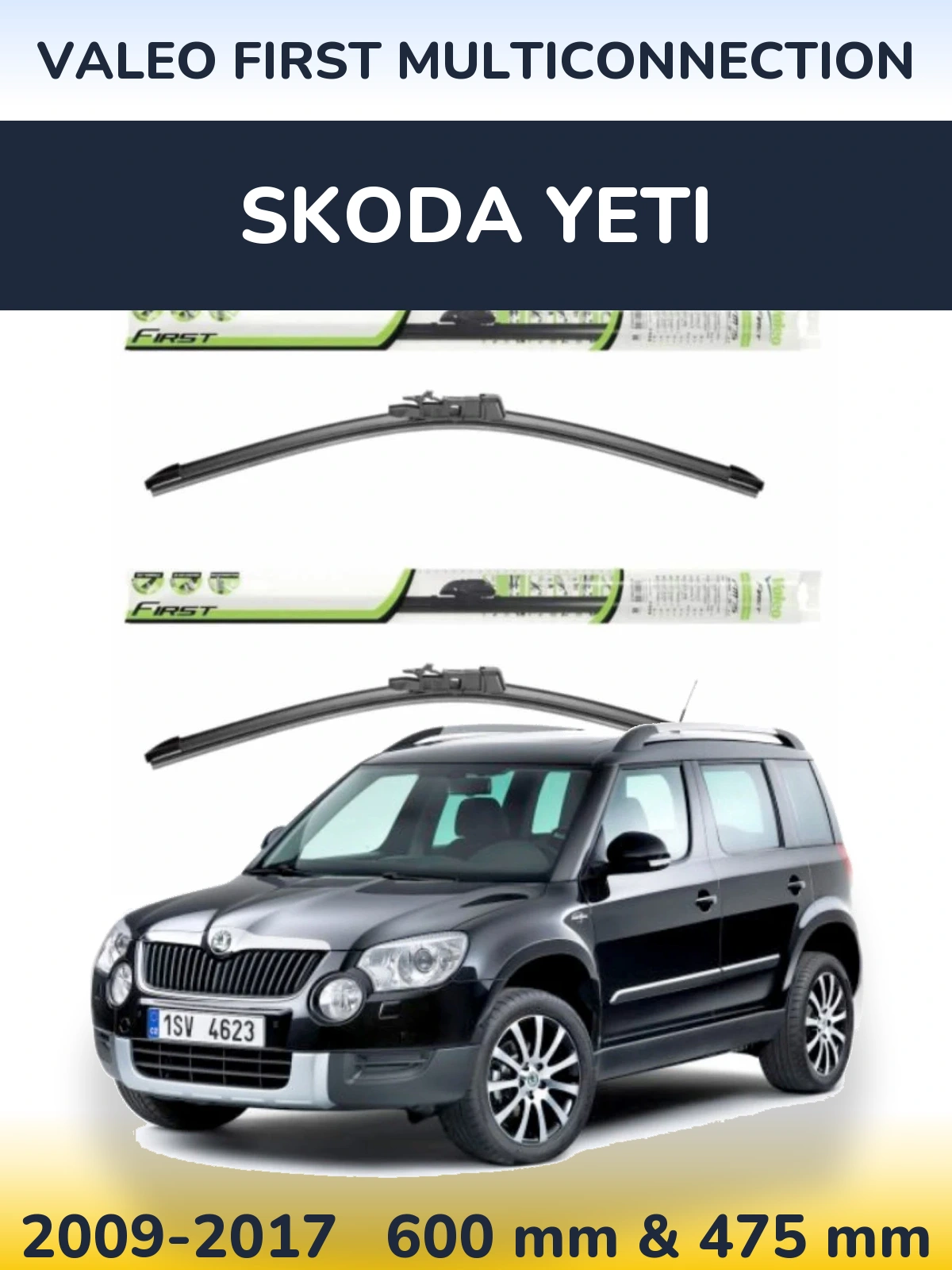 Front wiper blade set Valeo First MultiConnection 600 & 475 mm for Skoda Yeti 2009-2017