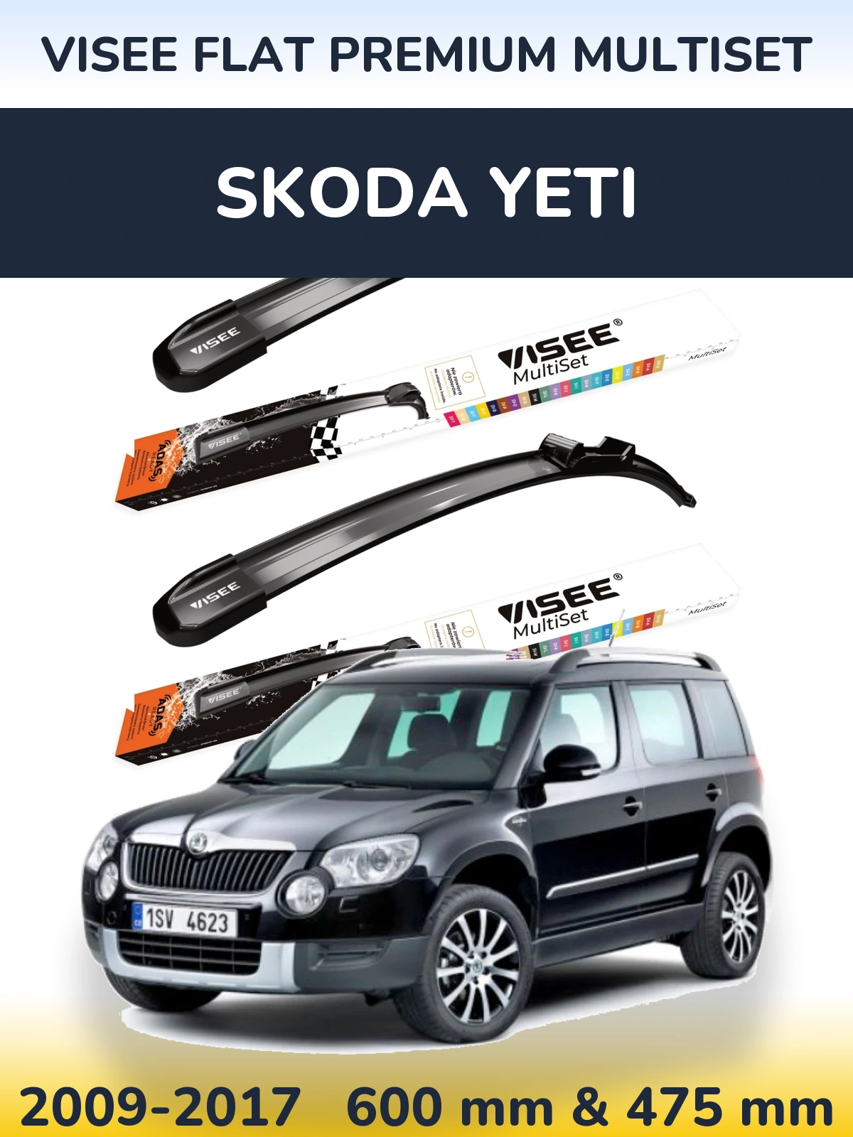 Комплект передних дворников VISEE FLAT PREMIUM MultiSet 600 & 475 мм для Skoda Yeti 2009-2017