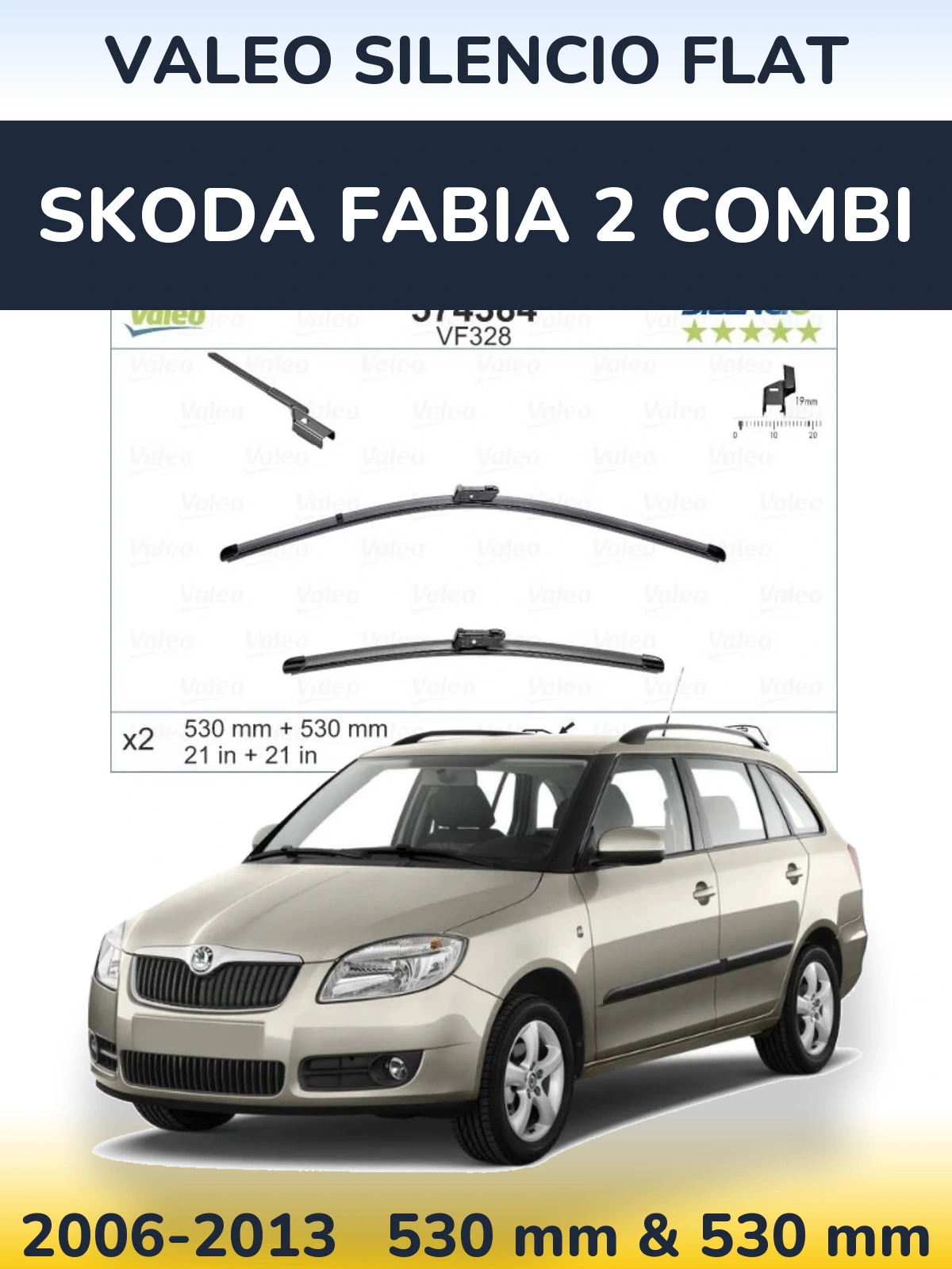 Komplet przednich wycieraczek Valeo Silencio Flat 530 & 520 mm do Skoda Fabia 2 Combi 2006-2013