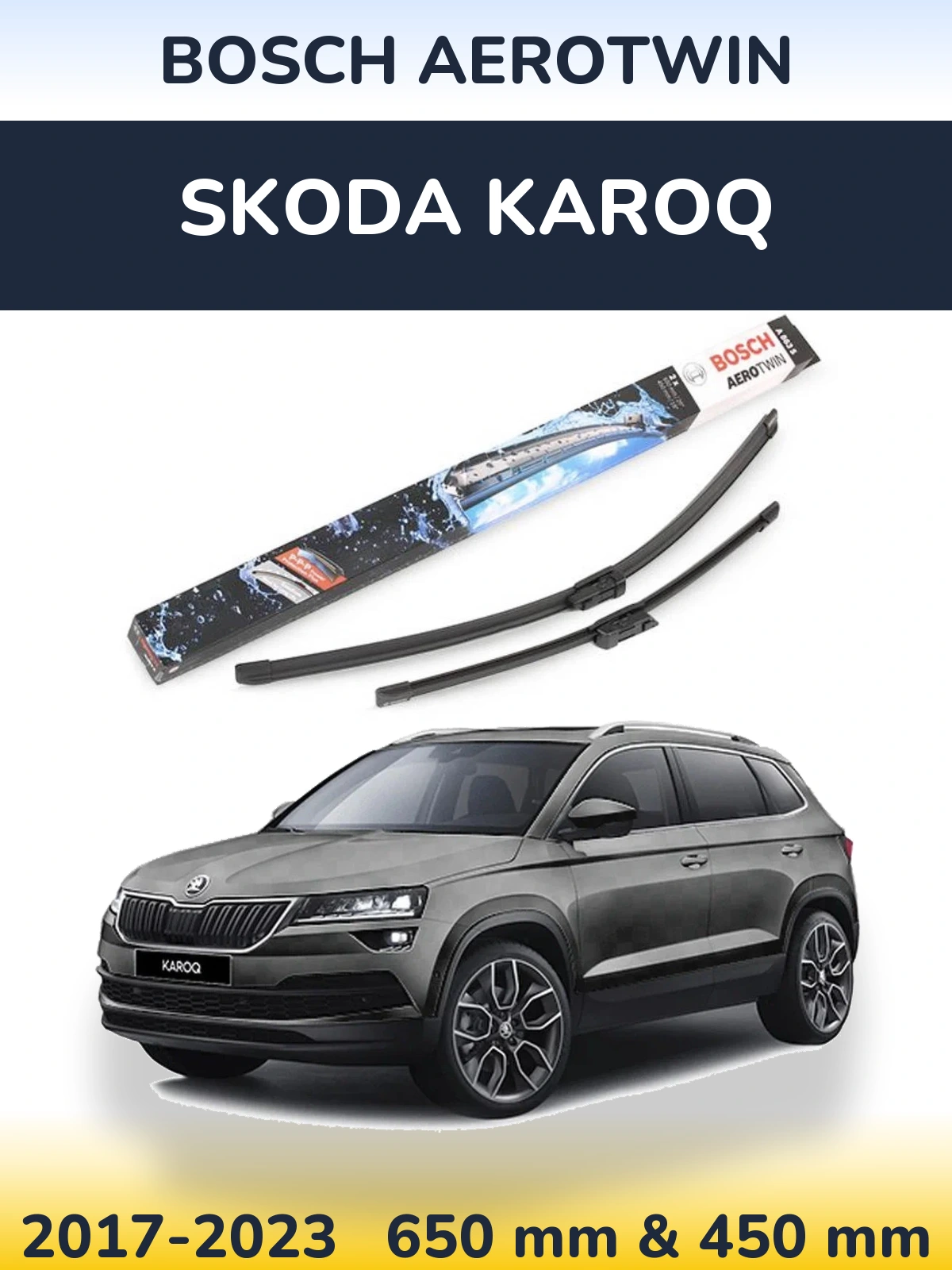Komplet przednich wycieraczek BOSCH AeroTwin 650 & 450 mm do Skoda Karoq 2017-2023