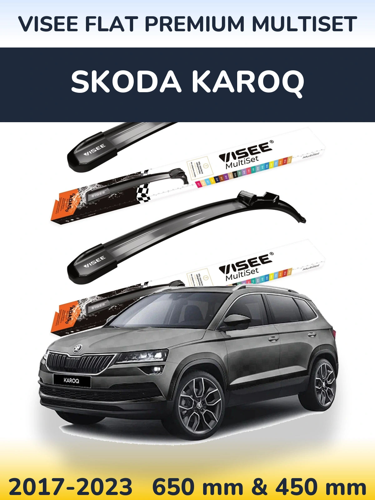 Komplet przednich wycieraczek VISEE FLAT PREMIUM MultiSet 650 & 450 mm do Skoda Karoq 2017-2023