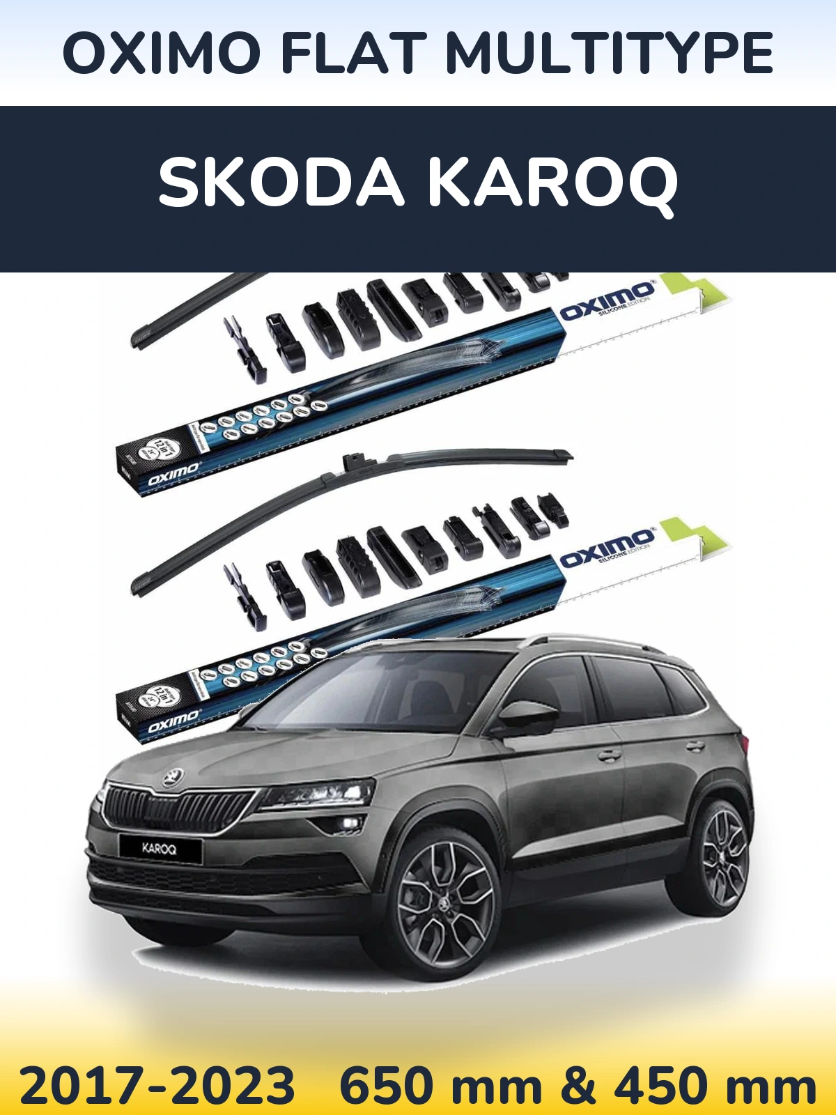 Komplet przednich wycieraczek Oximo Flat MultiType 650 & 450 mm do Skoda Karoq 2017-2023