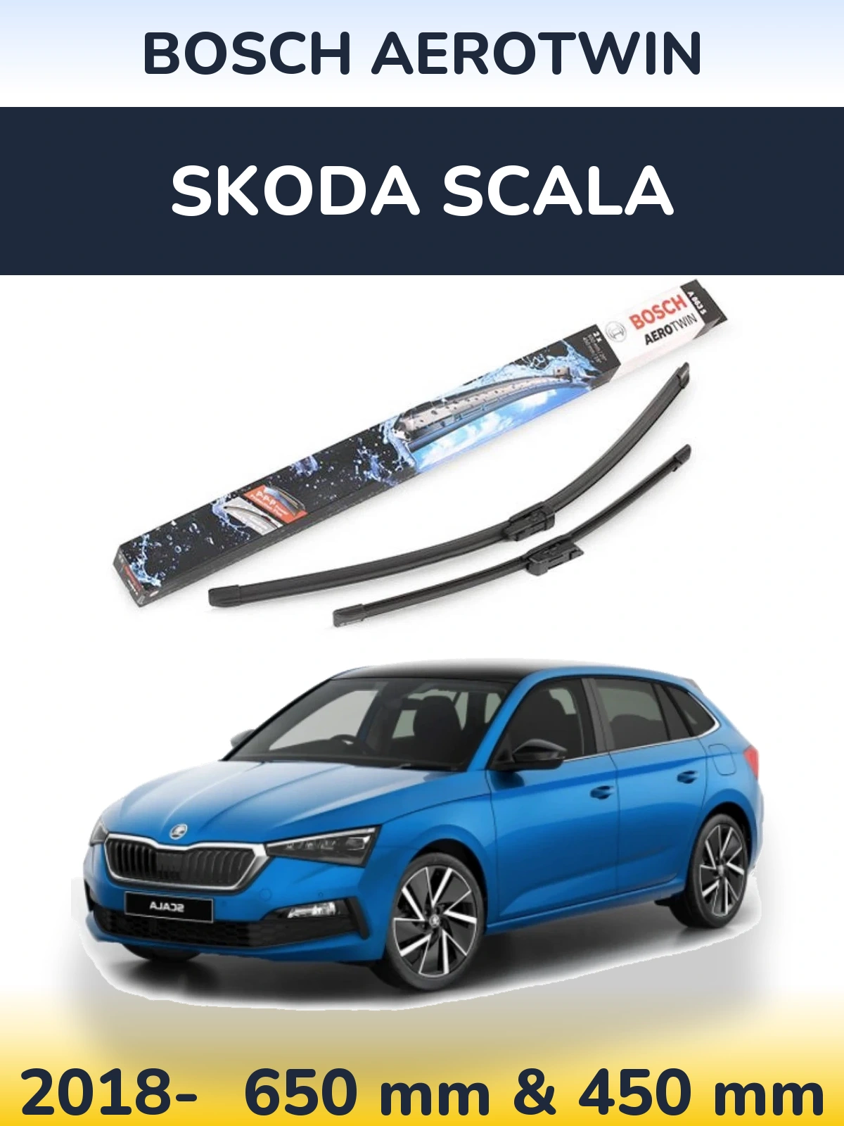 Комплект передних дворников BOSCH AeroTwin 650 & 450 мм для Skoda Scala 2018-2026