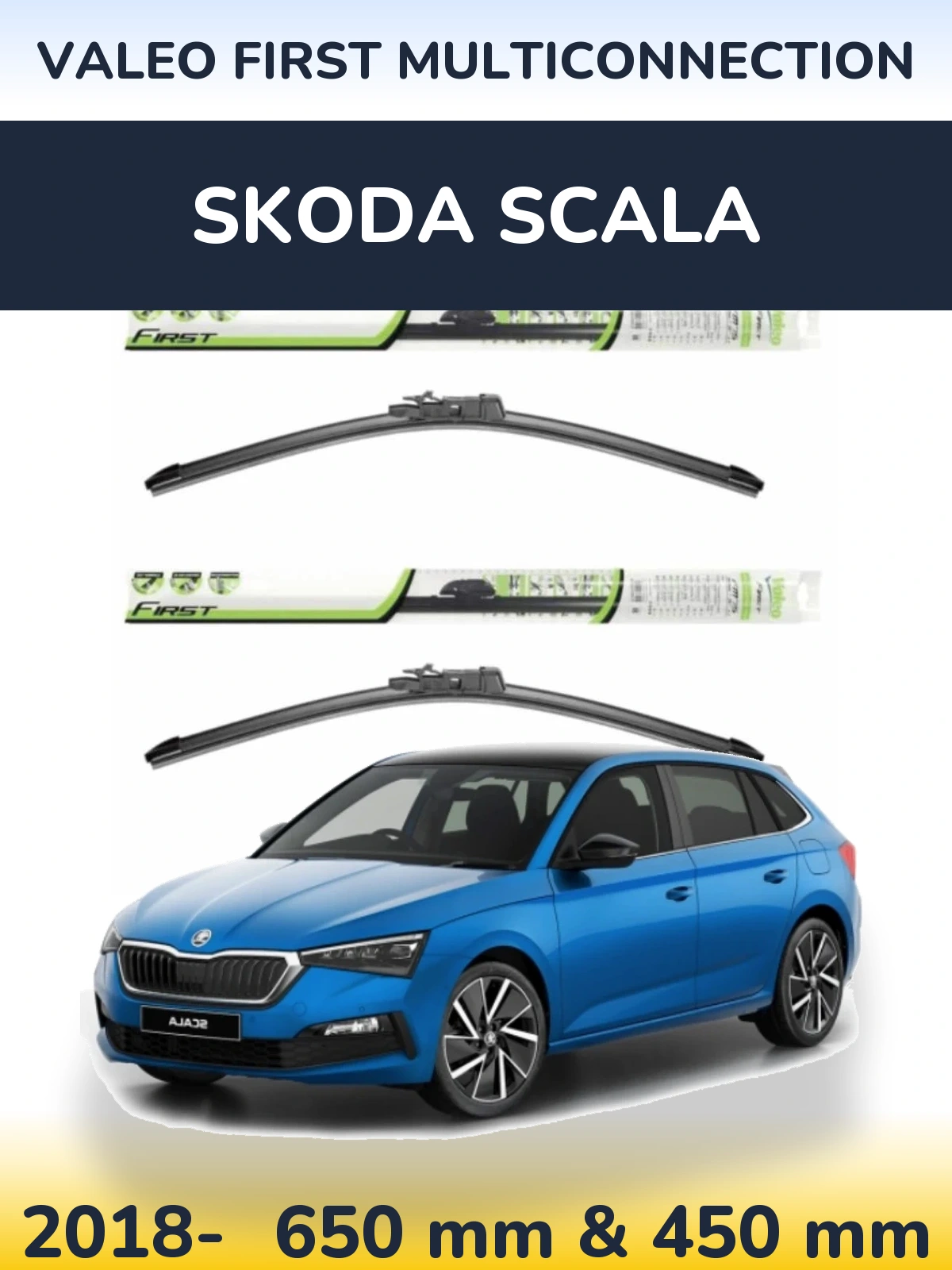 Front wiper blade set Valeo First MultiConnection 650 & 450 mm for Skoda Scala 2018-2026