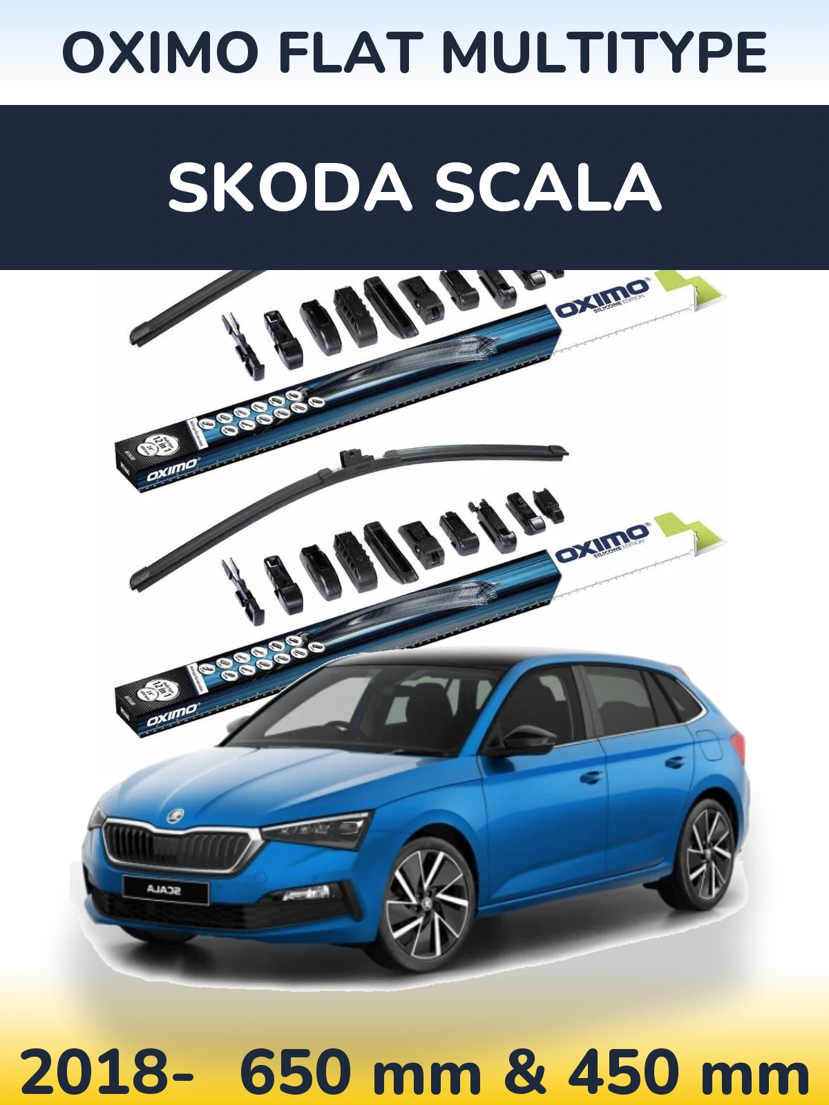 Комплект передних дворников Oximo Flat MultiТипe 650 & 450 мм для Skoda Scala 2018-2026