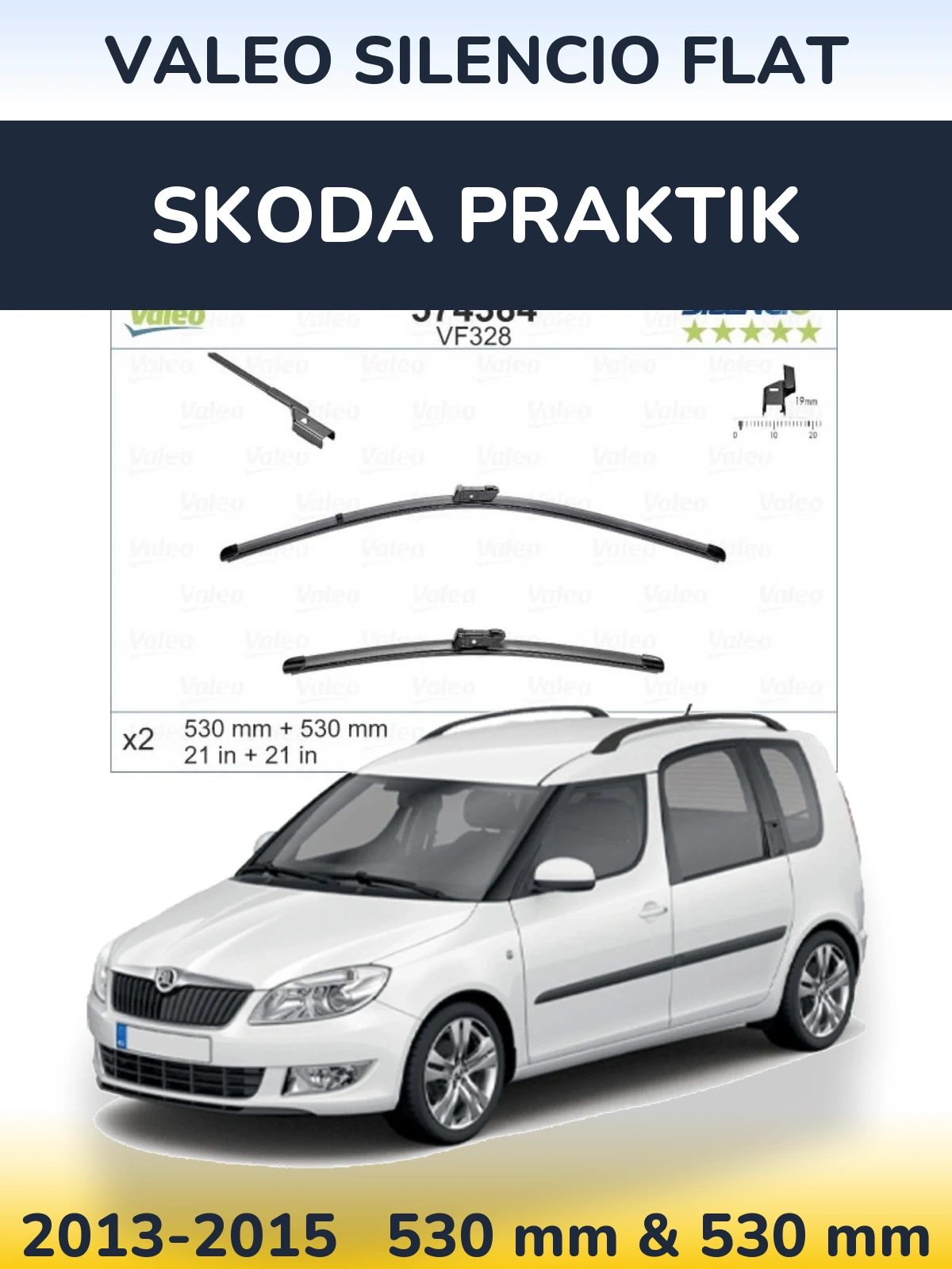Komplet przednich wycieraczek Valeo Silencio Flat 530 & 520 mm do Skoda Praktik 2013-2015