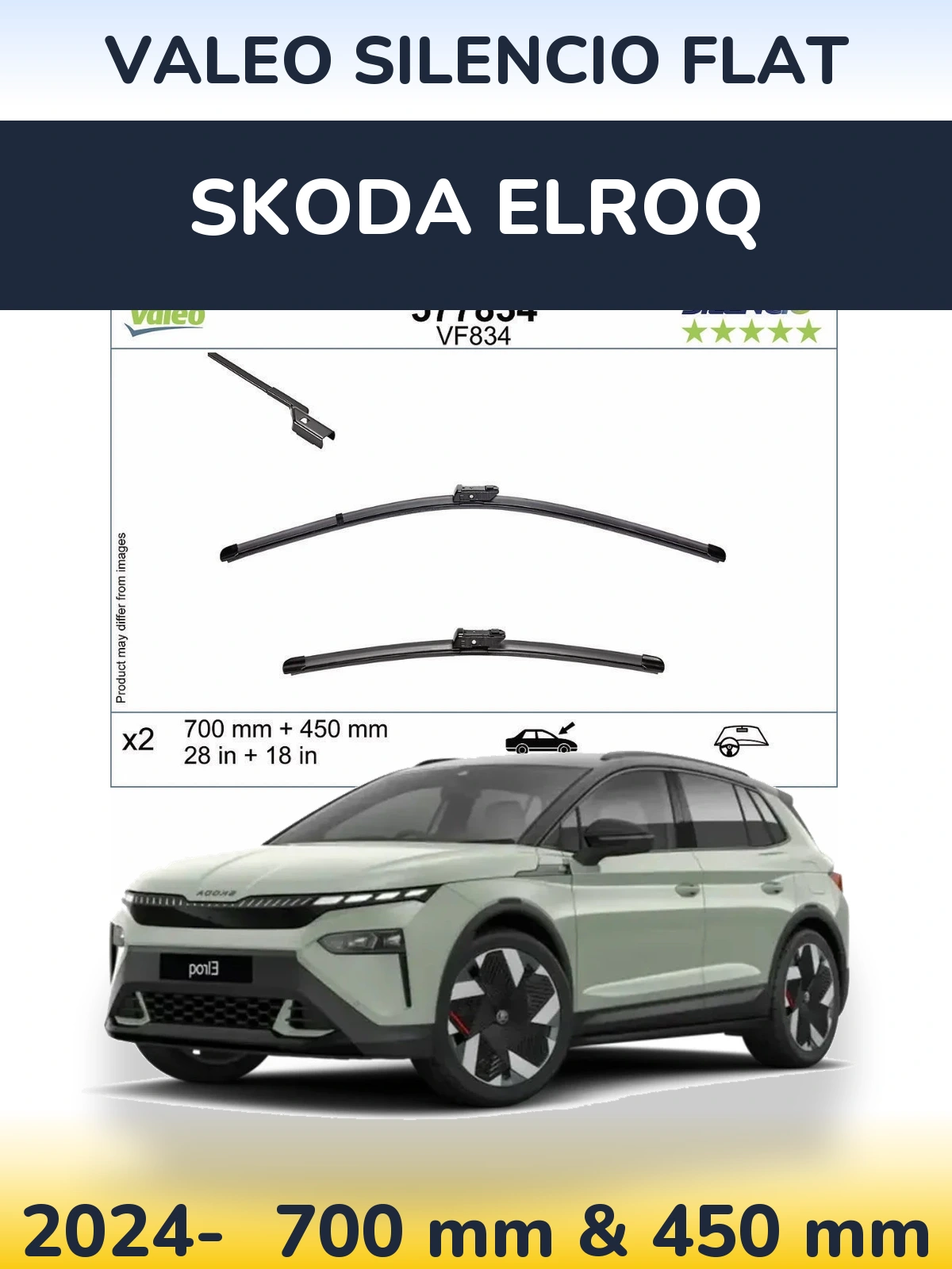 Komplet przednich wycieraczek Valeo Silencio Flat 700 & 450 mm do Skoda Elroq 2024-2026