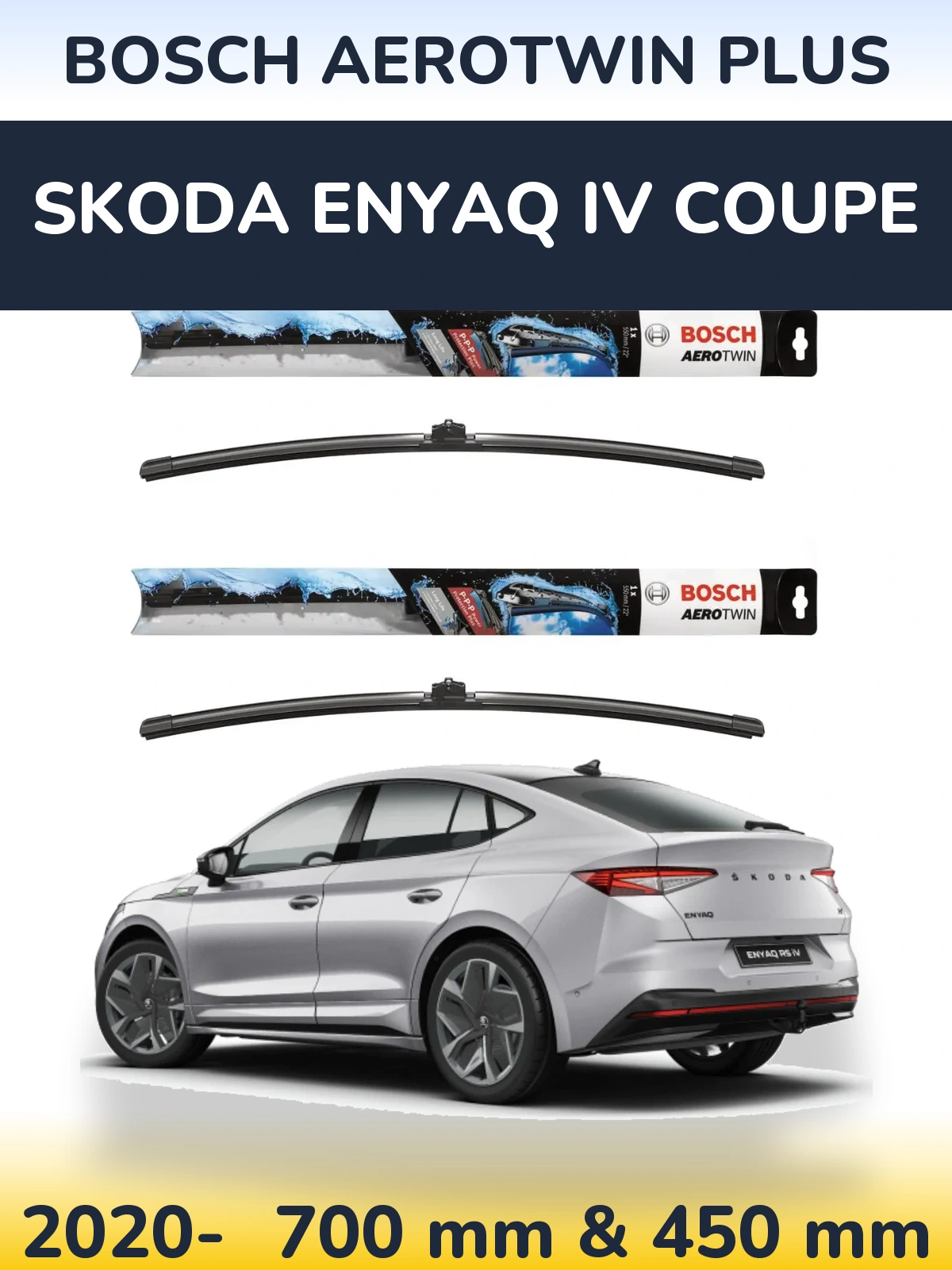Front wiper blade set BOSCH AeroTwin Plus 700 & 450 mm for Skoda Enyaq iV Coupe 2020-2026