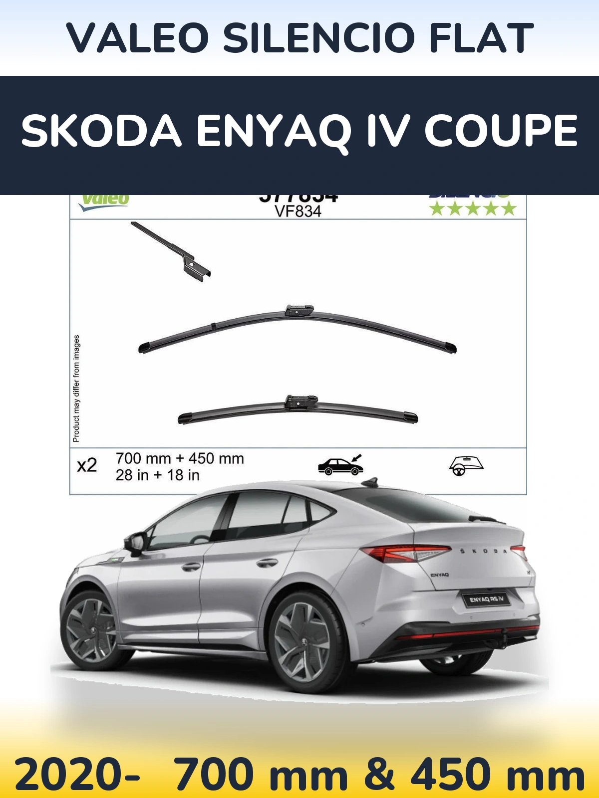 Front wiper blade set Valeo Silencio Flat 700 & 450 mm for Skoda Enyaq iV Coupe 2020-2026