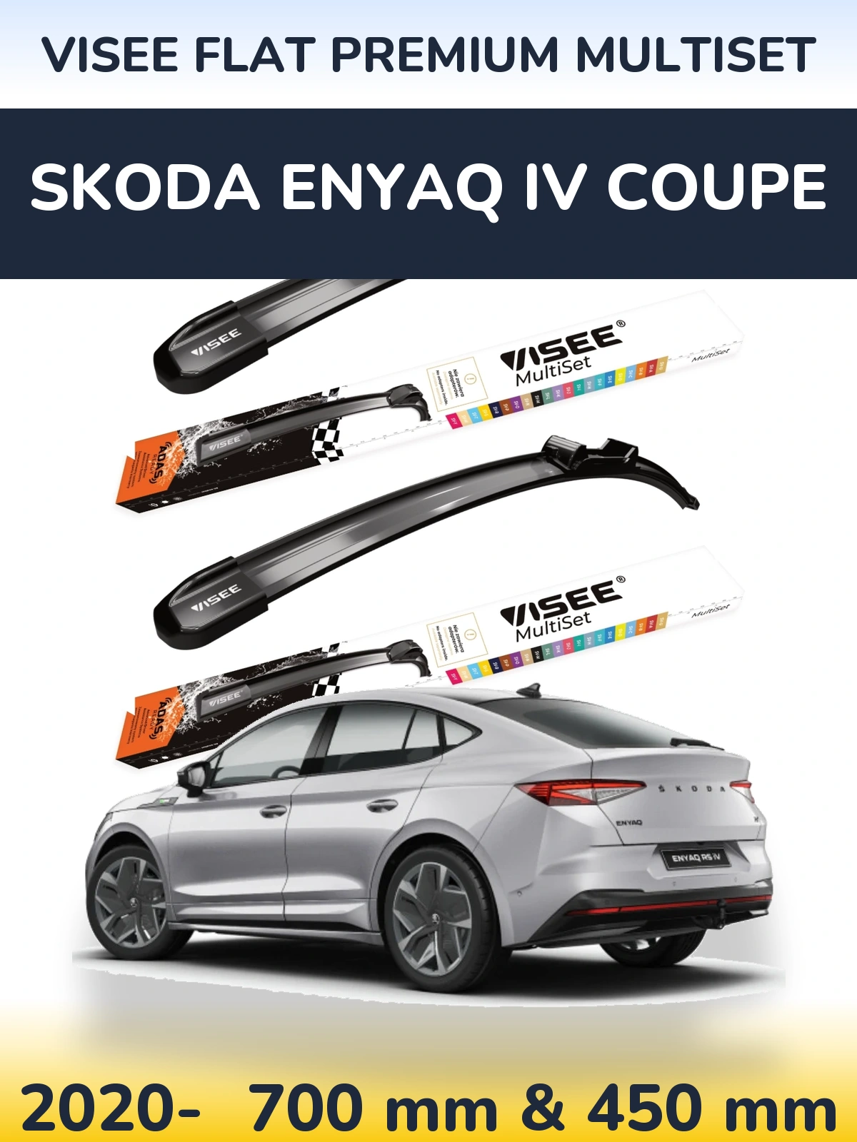 Front wiper blade set VISEE FLAT PREMIUM MultiSet 700 & 450 mm for Skoda Enyaq iV Coupe 2020-2026