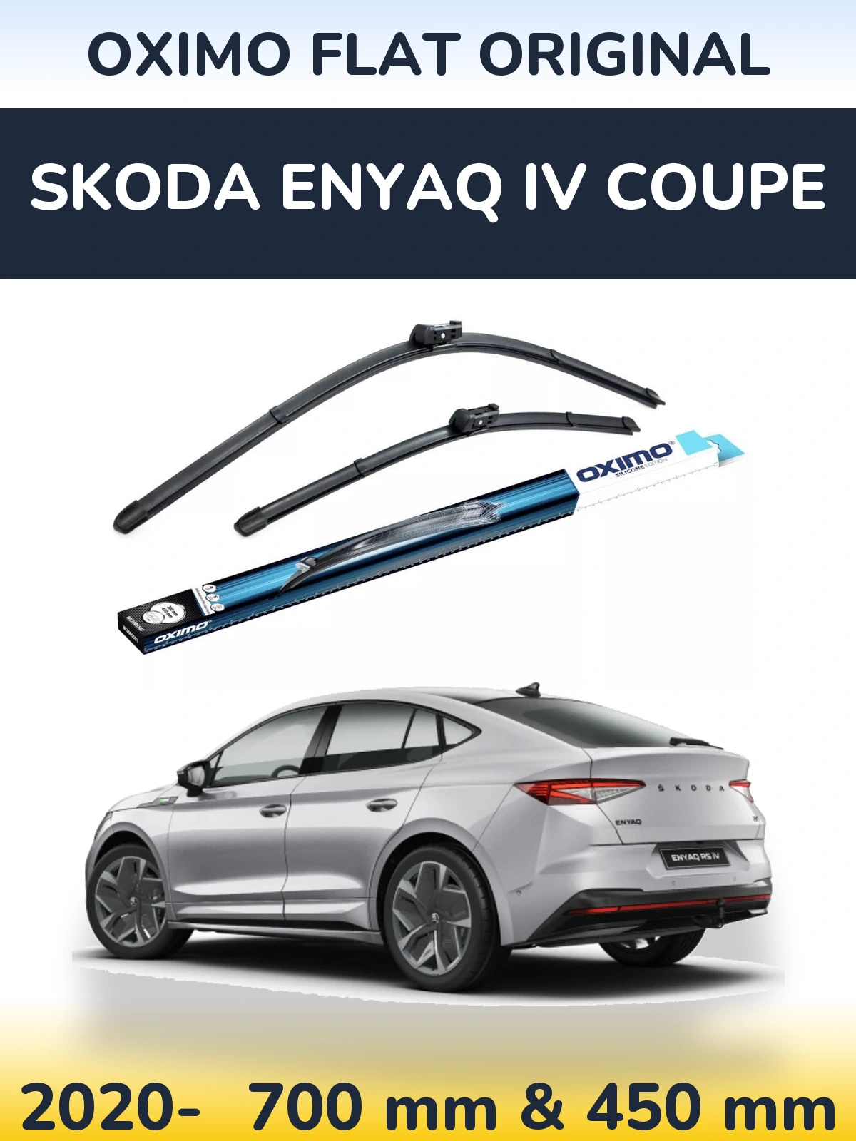 Front wiper blade set Oximo Flat Original 700 & 450 mm for Skoda Enyaq iV Coupe 2020-2026