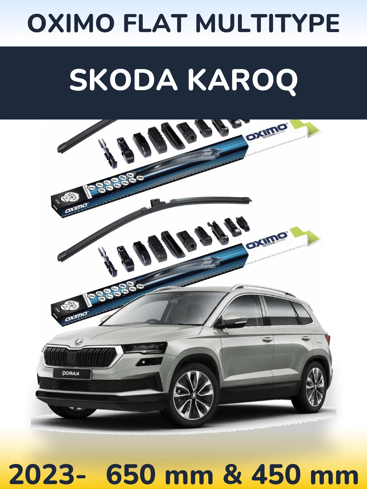 Komplet przednich wycieraczek Oximo Flat MultiType 650 & 450 mm do Skoda Karoq 2023-2026