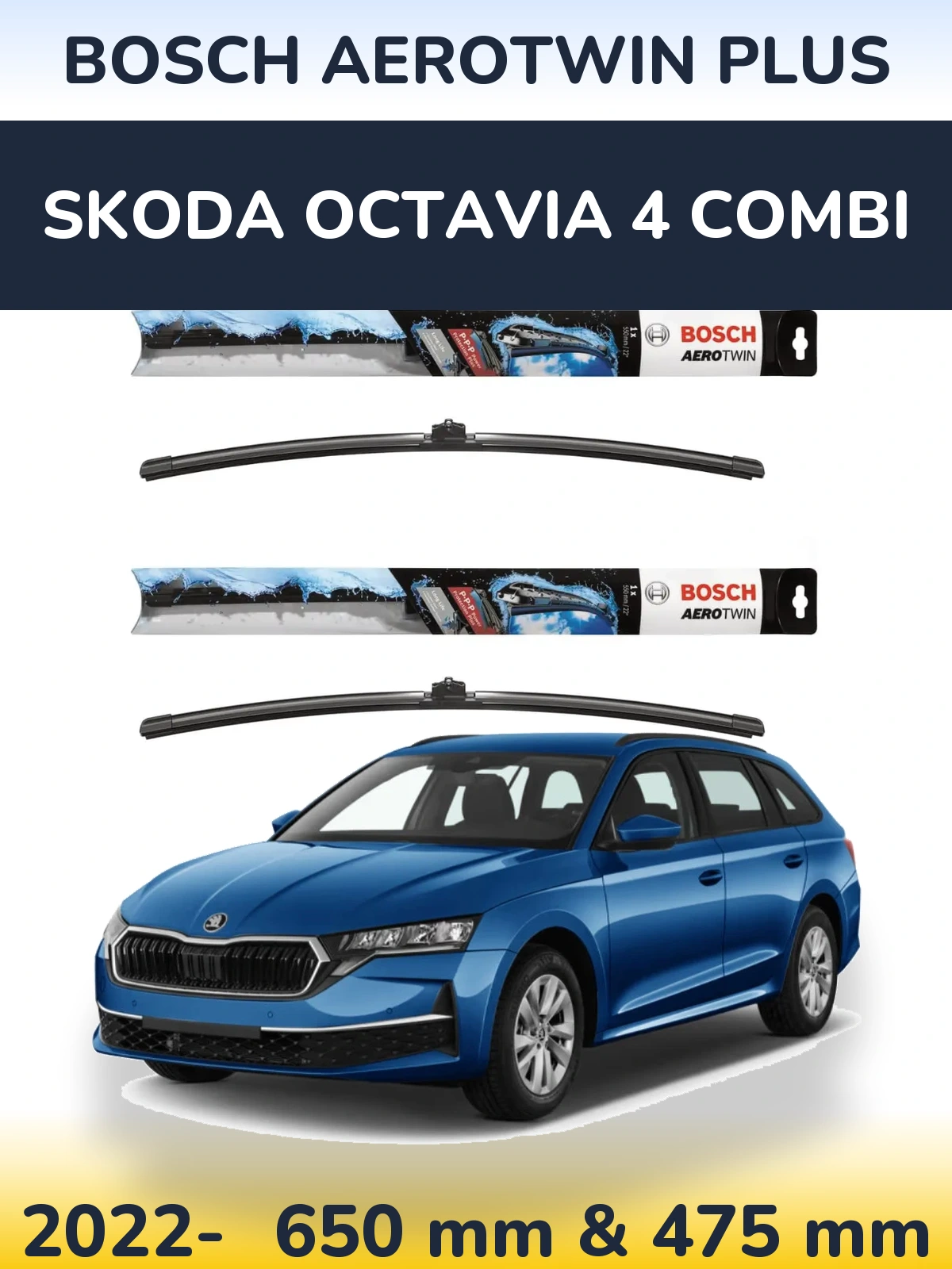 Komplet przednich wycieraczek BOSCH AeroTwin Plus 650 & 475 mm do Skoda Octavia 4 Combi 2022-2026
