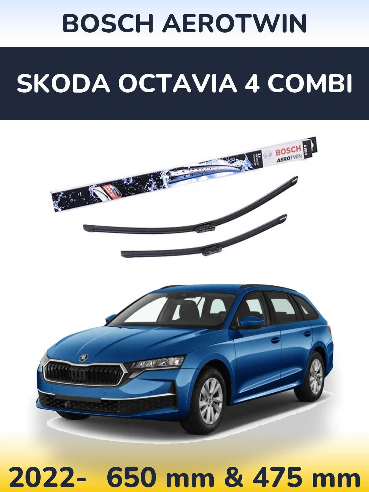 Front wiper blade set BOSCH AeroTwin 650 & 475 mm for Skoda Octavia 4 Combi 2022-2026