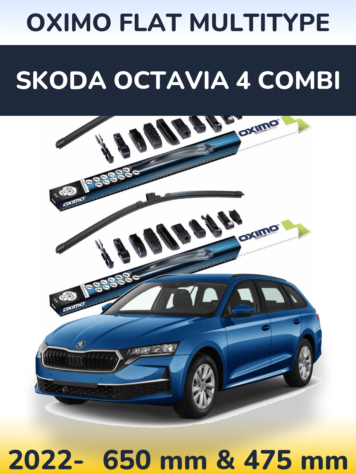 Komplet przednich wycieraczek Oximo Flat MultiType 650 & 475 mm do Skoda Octavia 4 Combi 2022-2026