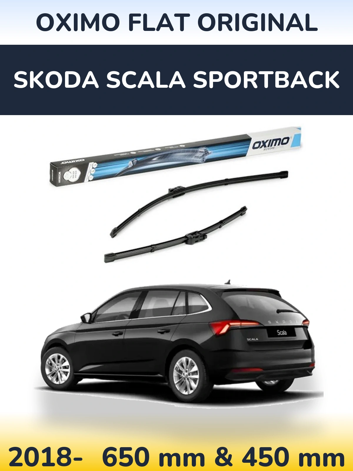 Комплект передних дворников Oximo Flat Original 650 & 450 мм для Skoda Scala Sportback 2018-2026