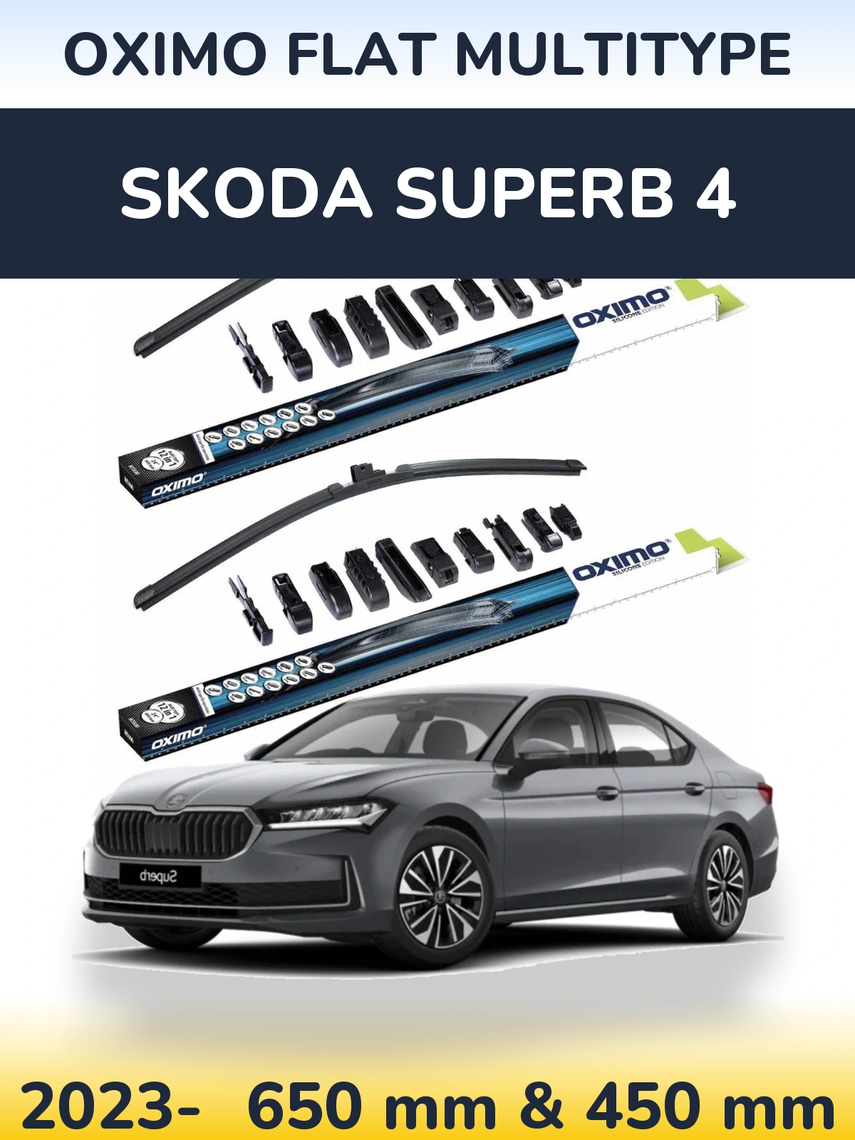 Front wiper blade set Oximo Flat MultiTypee 650 & 450 mm for Skoda Superb 4 2023-2026