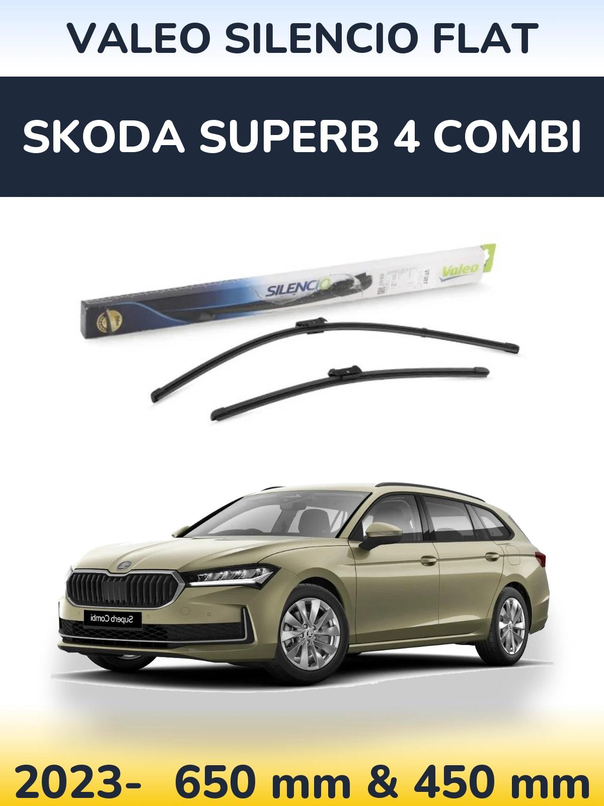 Komplet przednich wycieraczek Valeo Silencio Flat 650 & 450 mm do Skoda Superb 4 Combi 2023-2026
