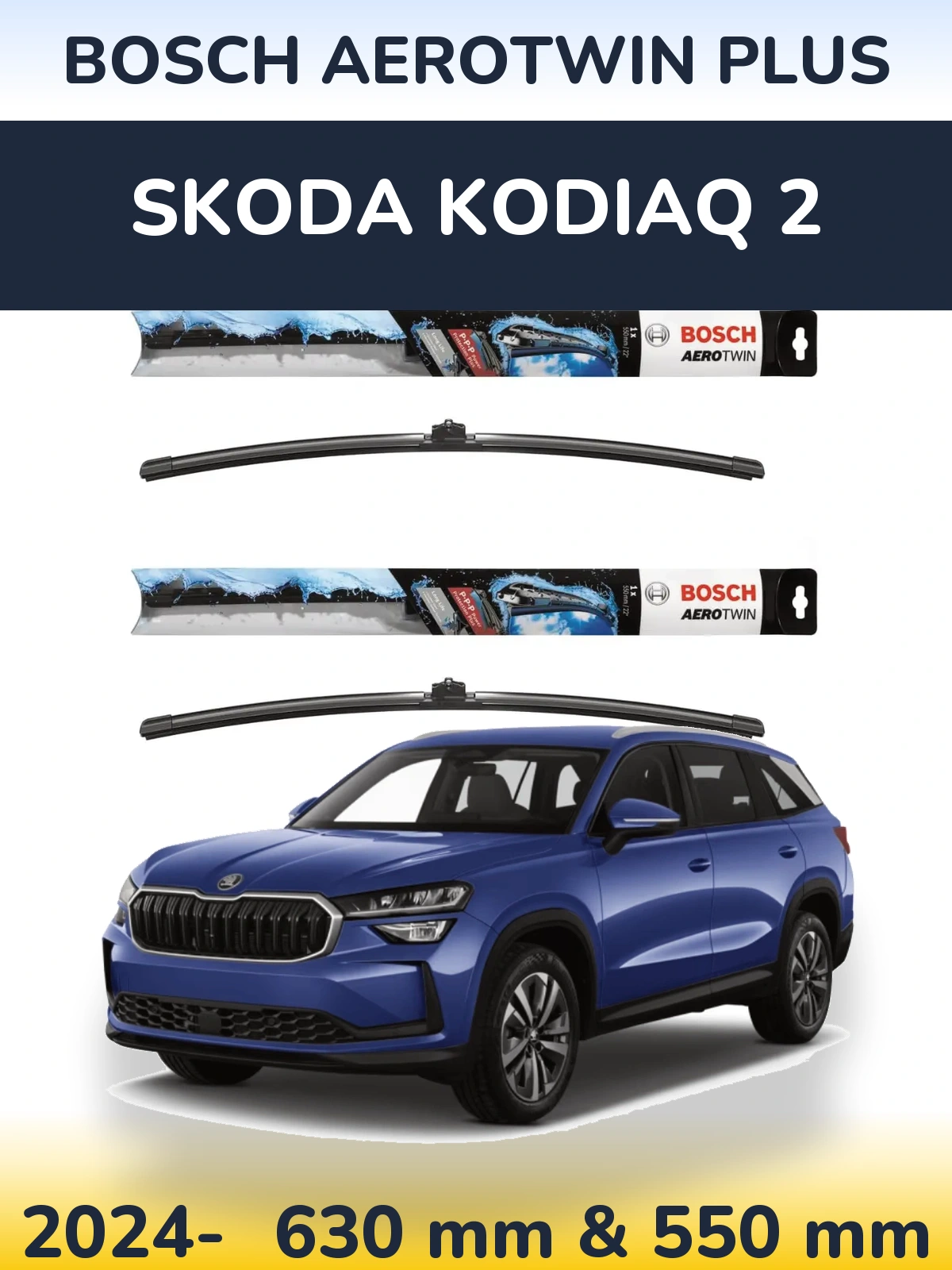 Комплект передних дворников BOSCH AeroTwin Plus 600 & 550 мм для Skoda Kodiaq 2 2024-2026