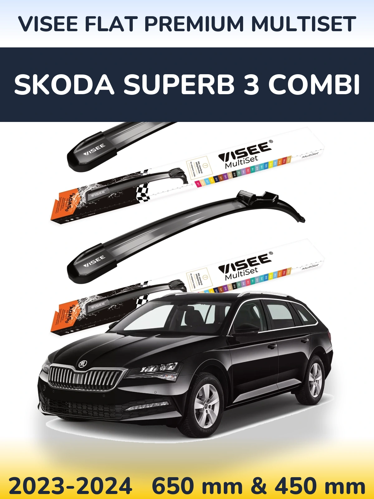 Komplet przednich wycieraczek VISEE FLAT PREMIUM MultiSet 650 & 450 mm do Skoda Superb 3 Combi 2023-2024