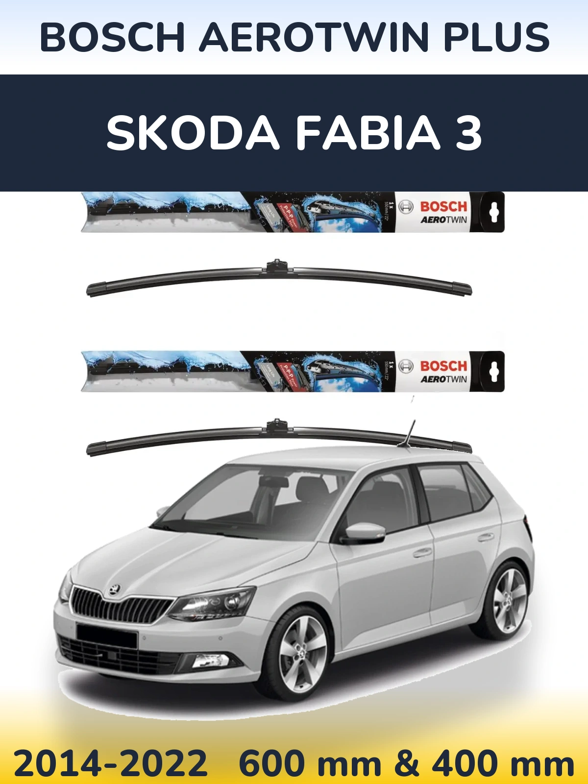 Комплект передних дворников BOSCH AeroTwin Plus 600 & 400 мм для Skoda Fabia 3 2014-2022