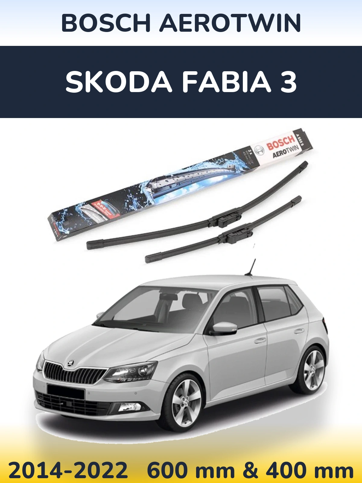 Комплект передних дворников BOSCH AeroTwin 600 & 400 мм для Skoda Fabia 3 2014-2022