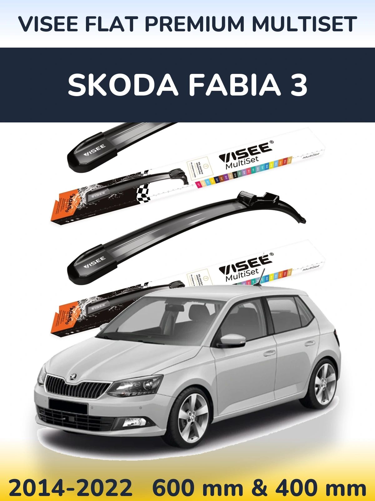 Komplet przednich wycieraczek VISEE FLAT PREMIUM MultiSet 600 & 400 mm do Skoda Fabia 3 2014-2022