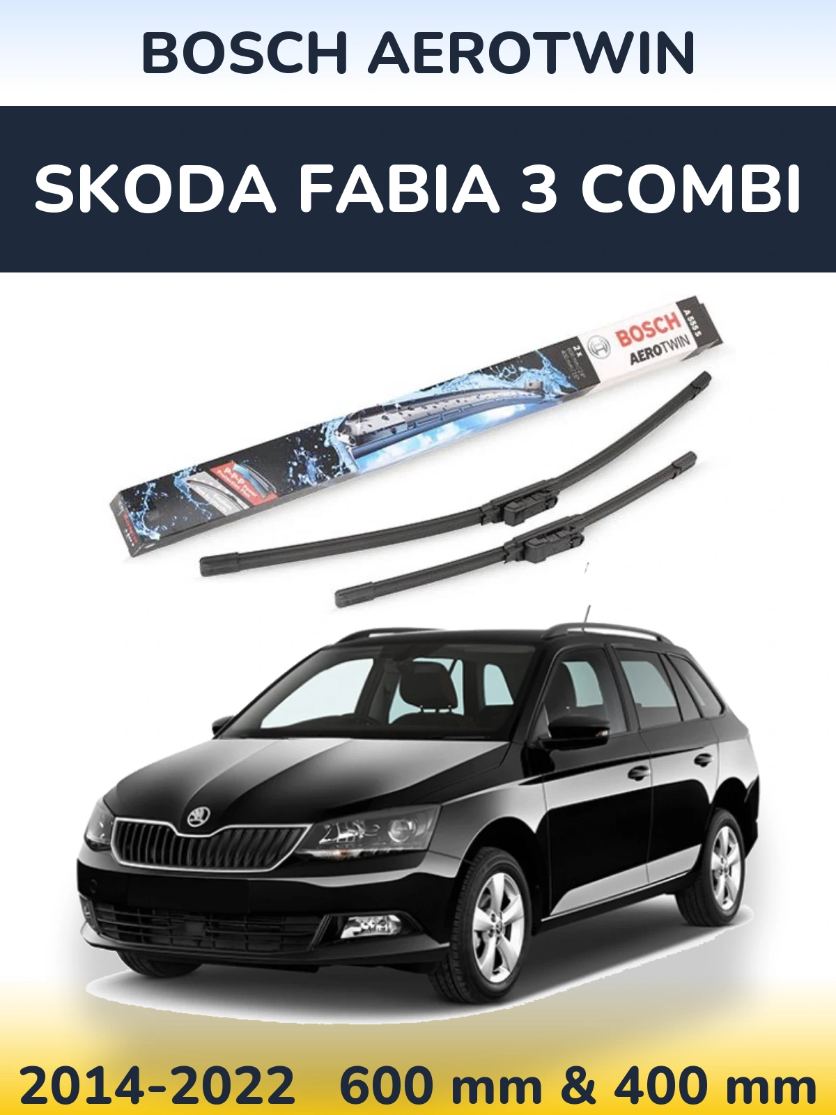 Komplet przednich wycieraczek BOSCH AeroTwin 600 & 400 mm do Skoda Fabia 3 Combi 2014-2022