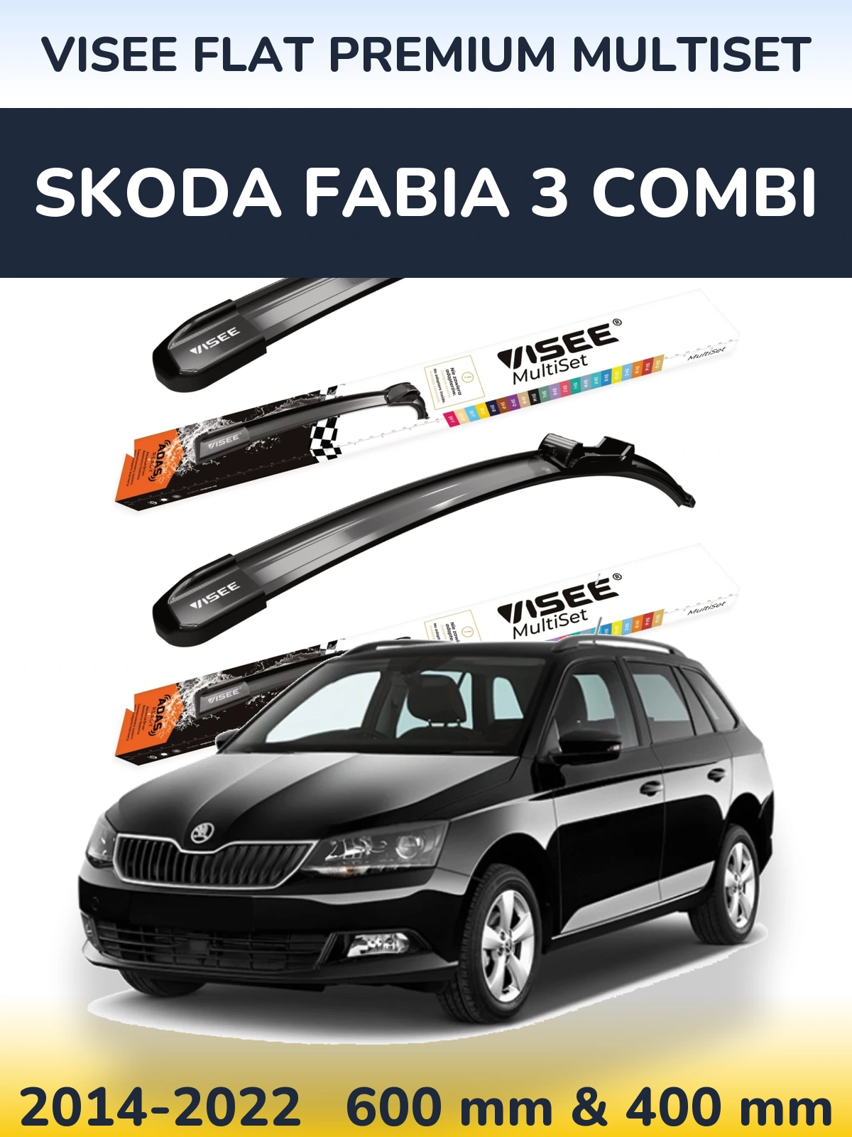 Комплект передніх щіток VISEE FLAT PREMIUM MultiSet 600 & 400 мм для Skoda Fabia 3 Combi 2014-2022