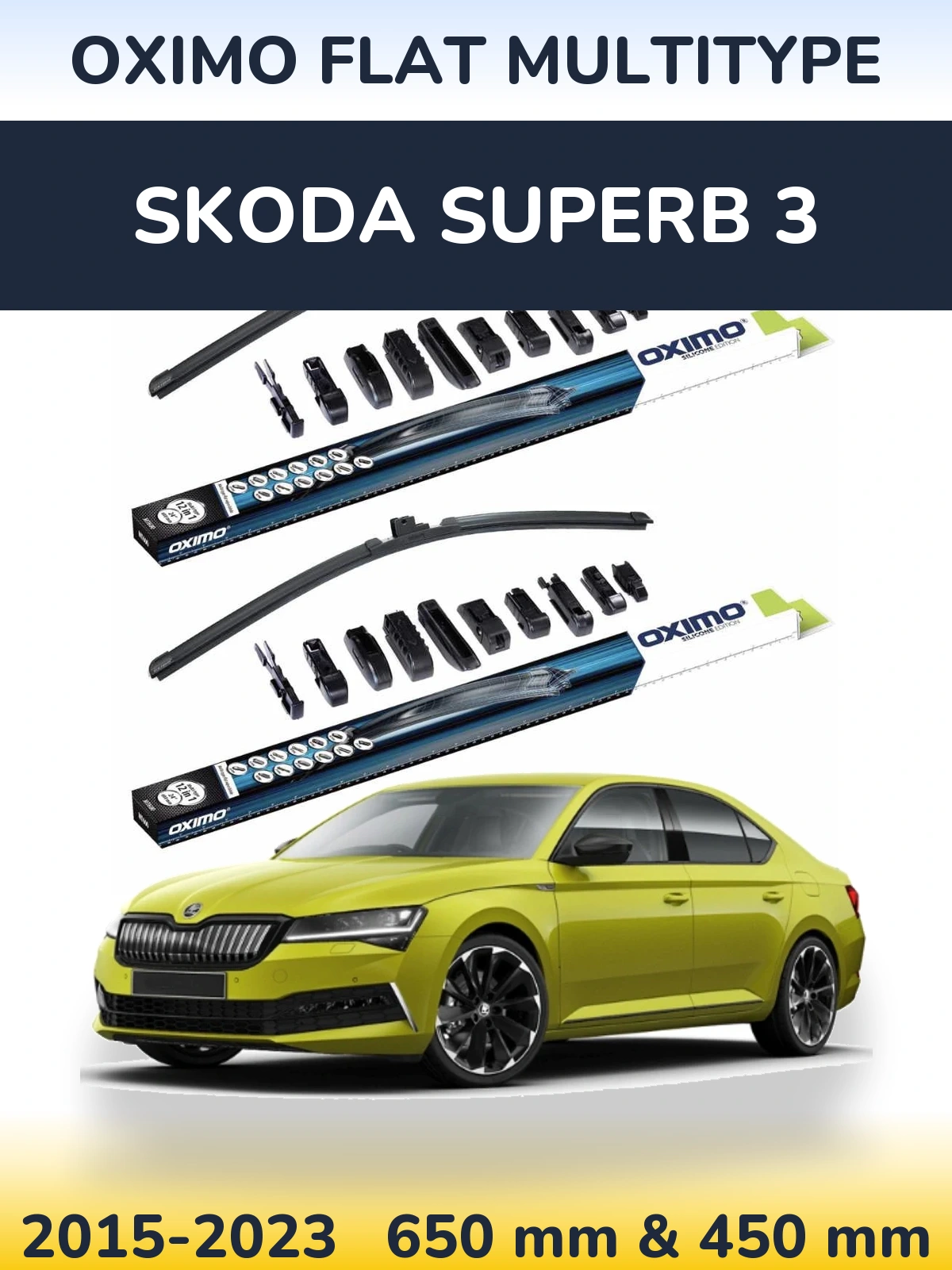 Komplet przednich wycieraczek Oximo Flat MultiType 650 & 450 mm do Skoda Superb 3 2015-2023
