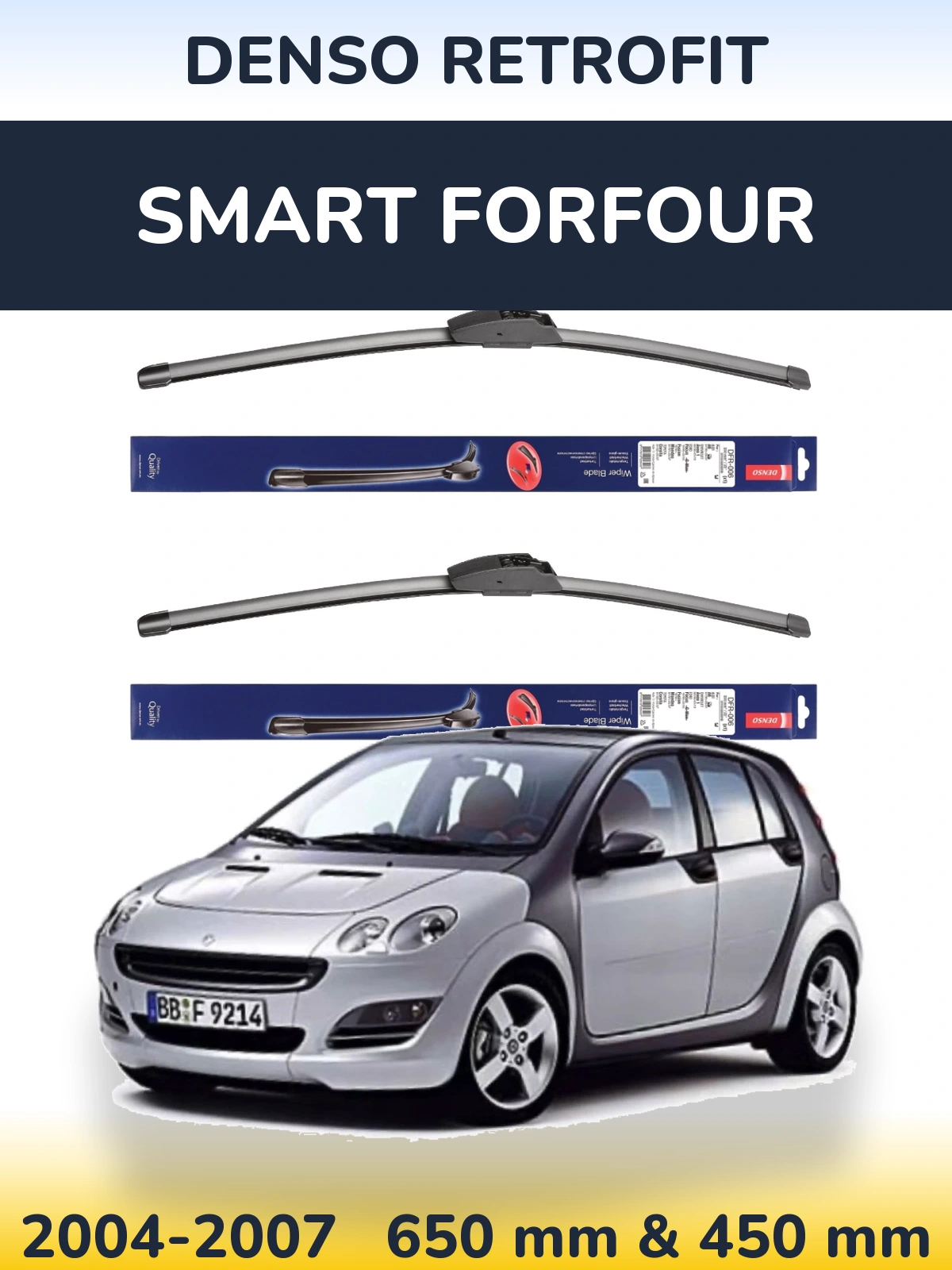 Komplet przednich wycieraczek Denso Retrofit 650 & 450 mm do Smart Forfour 2004-2007