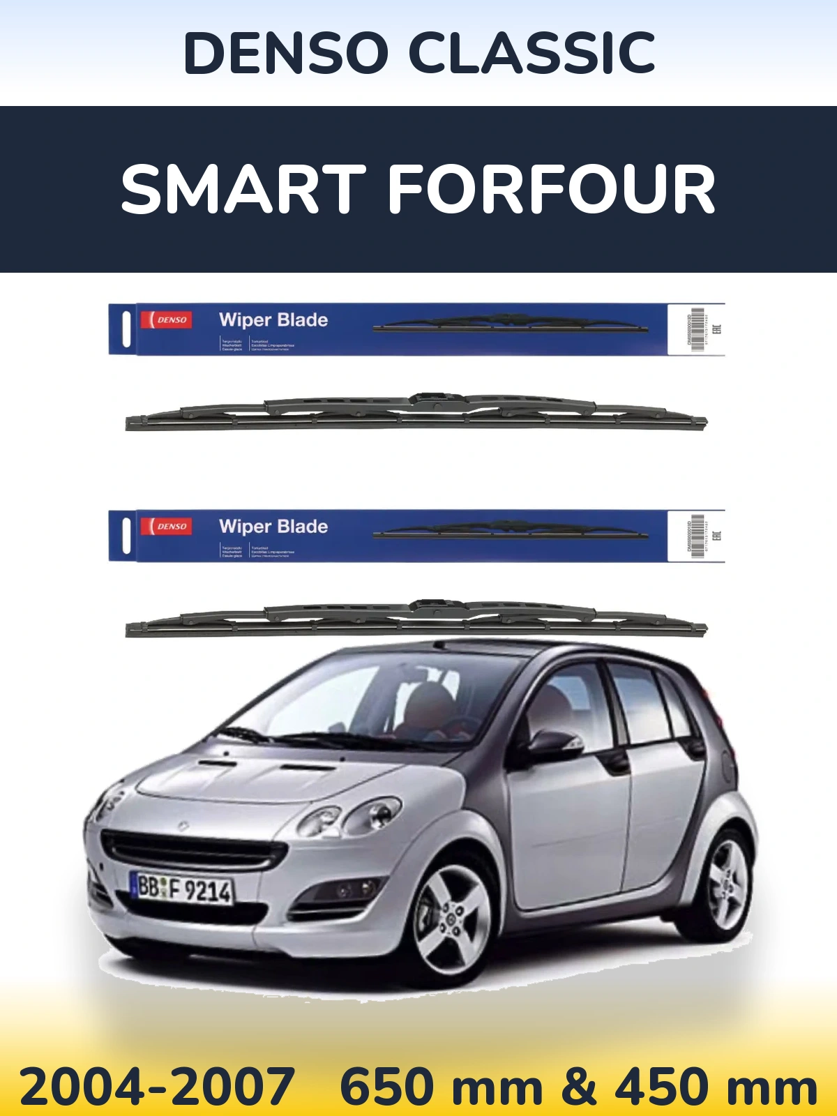 Komplet przednich wycieraczek Denso Classic 650 & 450 mm do Smart Forfour 2004-2007
