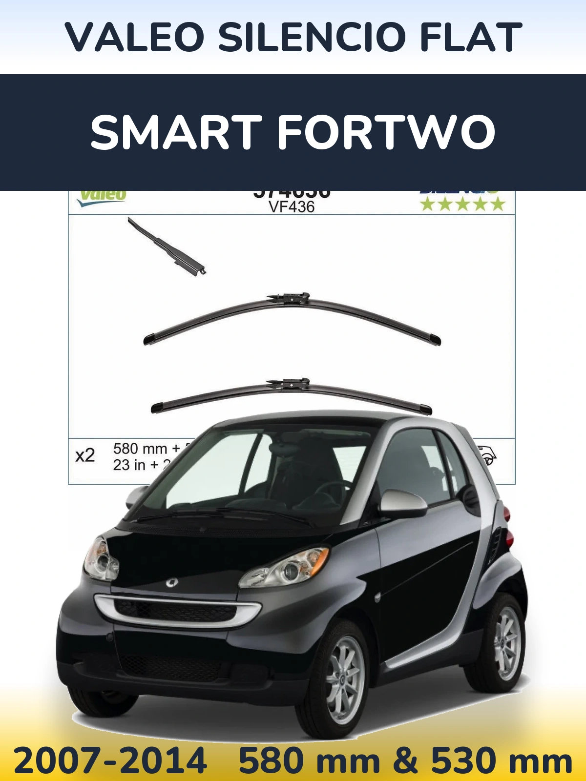 Komplet przednich wycieraczek Valeo Silencio Flat 580 & 530 mm do Smart Fortwo 2007-2014