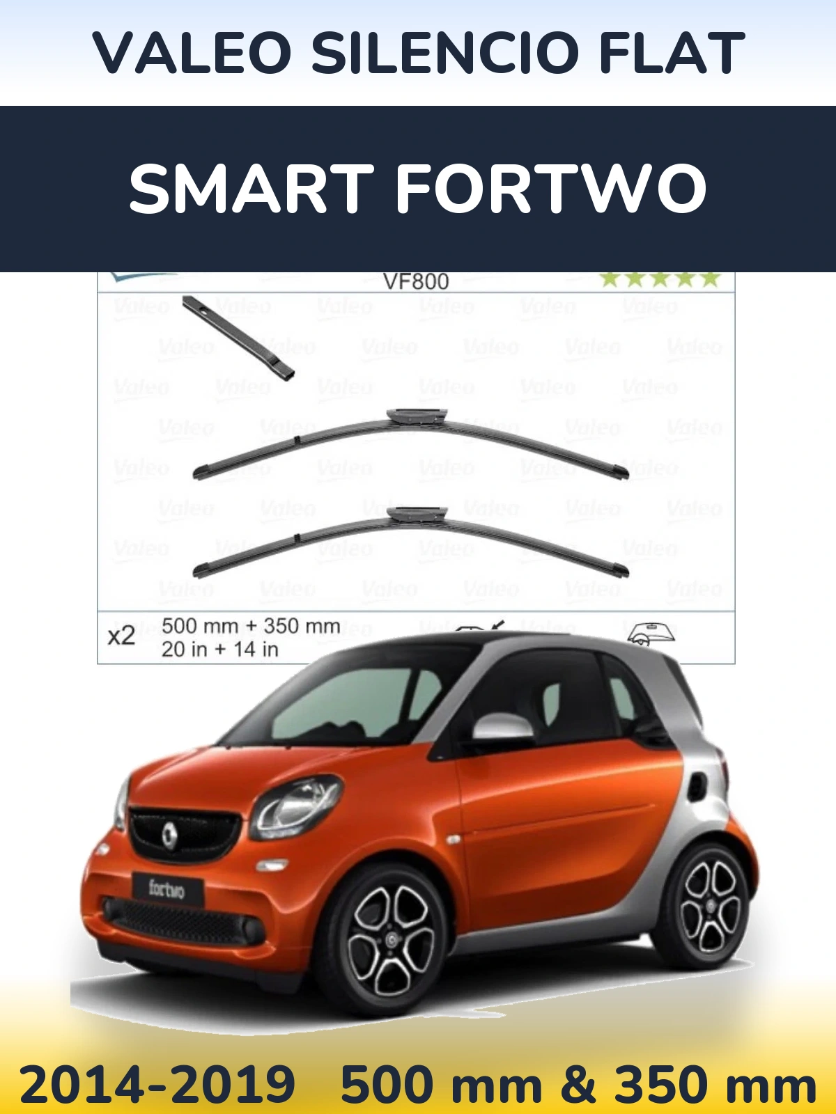 Komplet przednich wycieraczek Valeo Silencio Flat 500 & 350 mm do Smart Fortwo 2014-2019