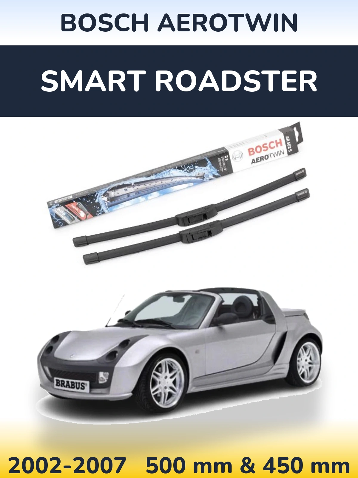 Комплект передних дворников BOSCH AeroTwin 500 & 450 мм для Smart Roadster 2002-2007