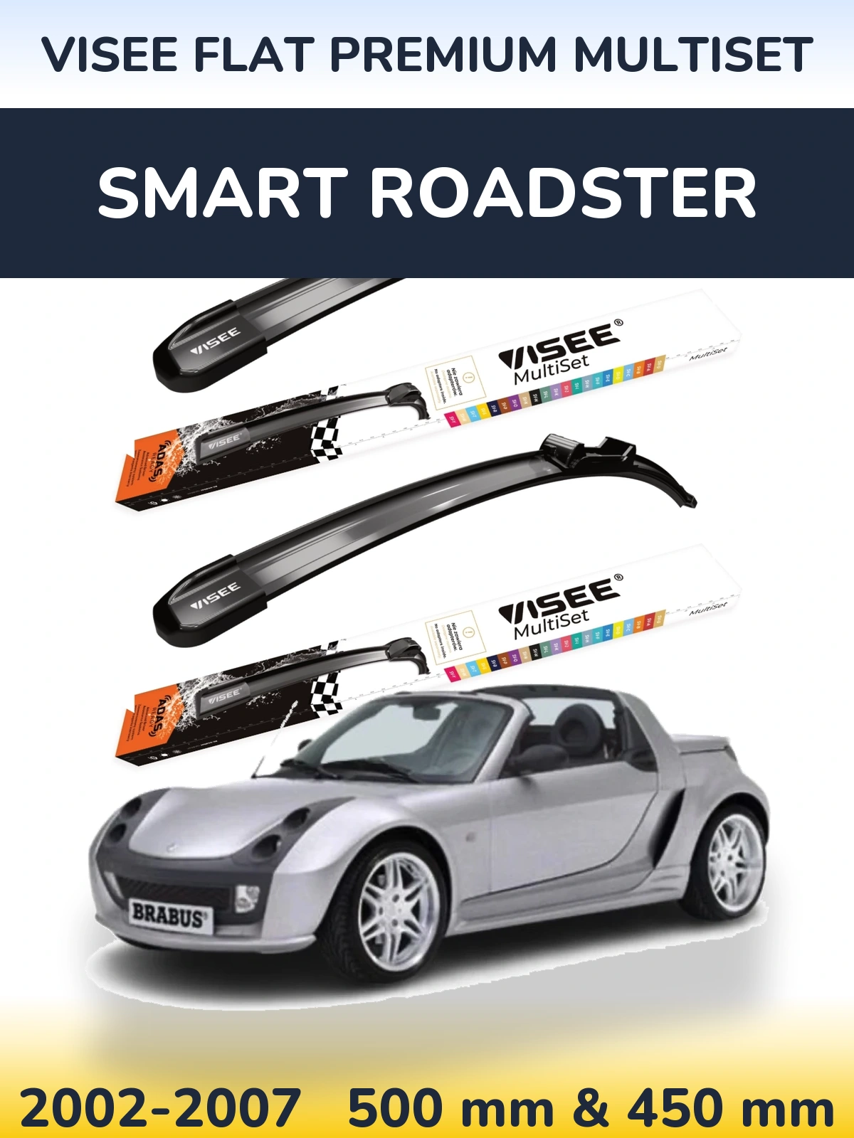 Комплект передних дворников VISEE FLAT PREMIUM MultiSet 500 & 450 мм для Smart Roadster 2002-2007
