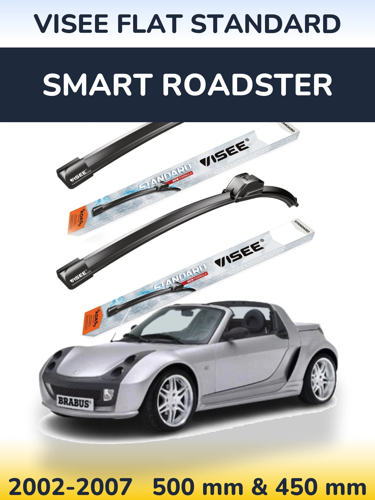 Комплект передніх щіток VISEE FLAT STANDARD 500 & 450 мм для Smart Roadster 2002-2007