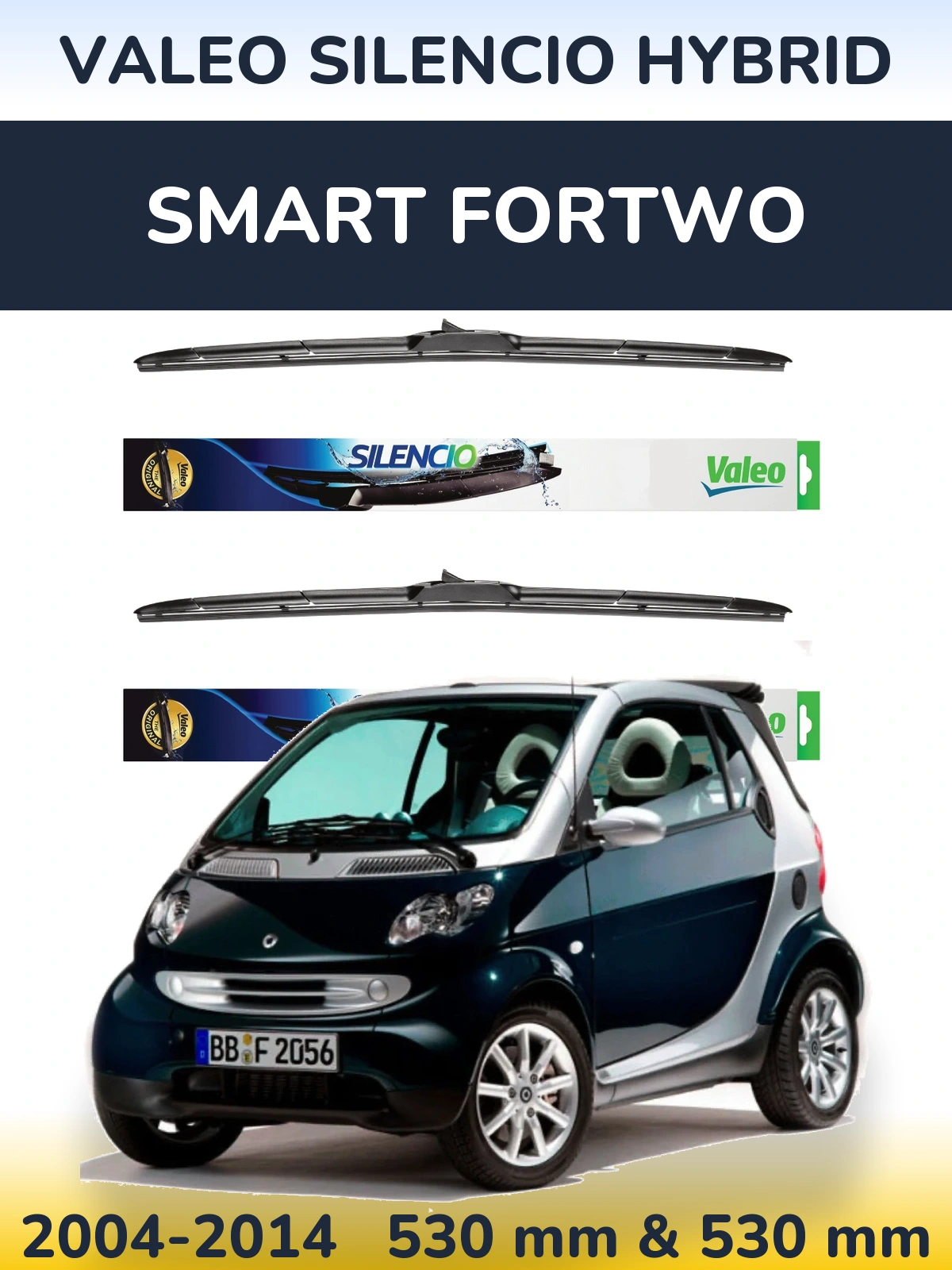Komplet przednich wycieraczek Valeo Silencio Hybrid 530 & 530 mm do Smart Fortwo 2004-2014