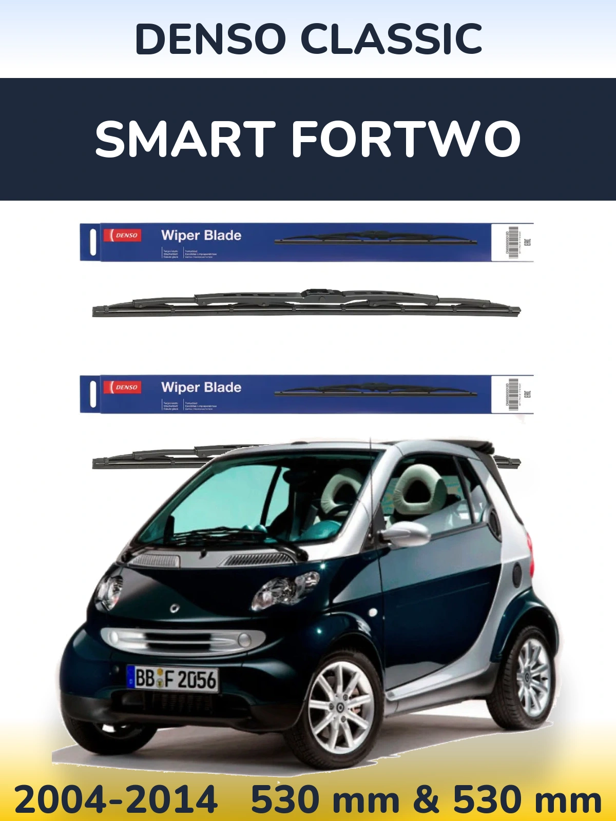 Komplet przednich wycieraczek Denso Classic 530 & 530 mm do Smart Fortwo 2004-2014