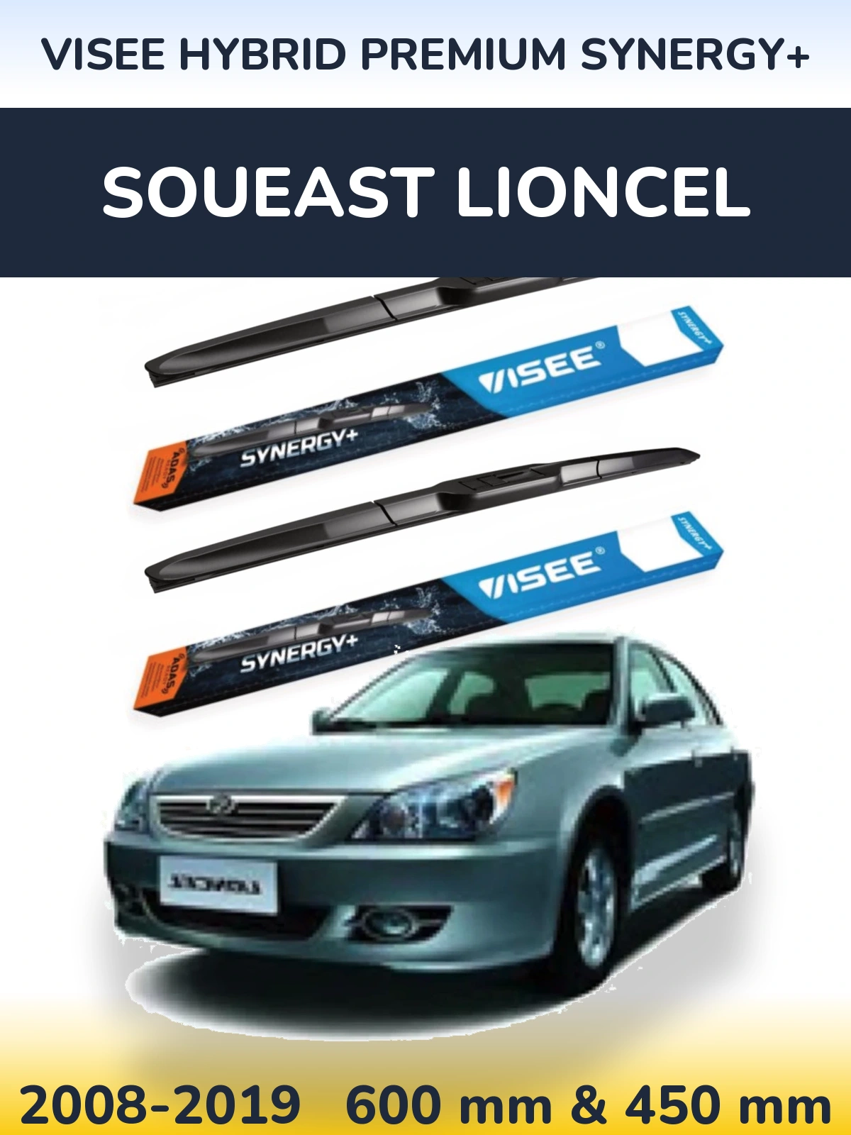 Komplet przednich wycieraczek VISEE HYBRID PREMIUM SYNERGY+ 600 & 450 mm do Soueast Lioncel 2008-2019