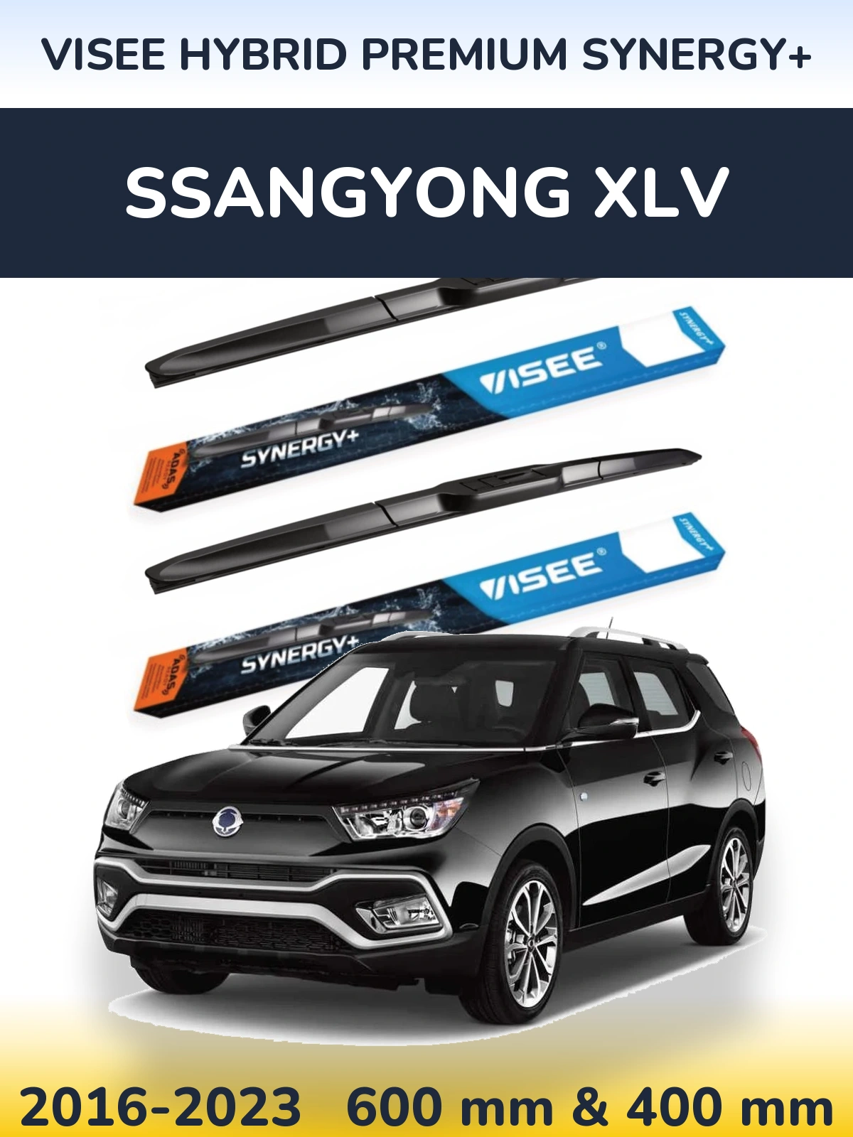 Комплект передніх щіток VISEE HYBRID PREMIUM SYNERGY+ 600 & 400 мм для SsangYong XLV 2016-2023