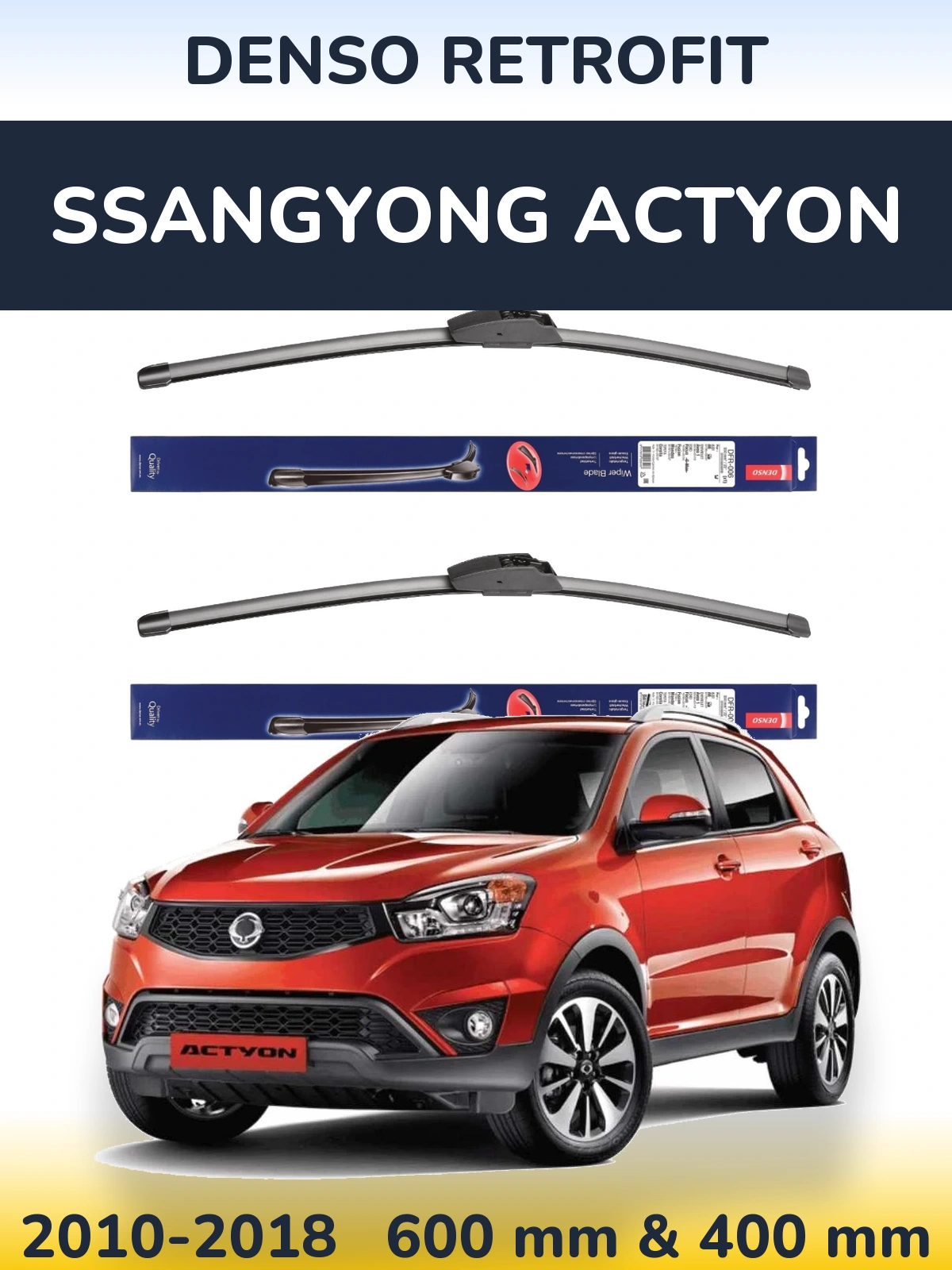 Komplet przednich wycieraczek Denso Retrofit 600 & 400 mm do SsangYong Actyon 2010-2018