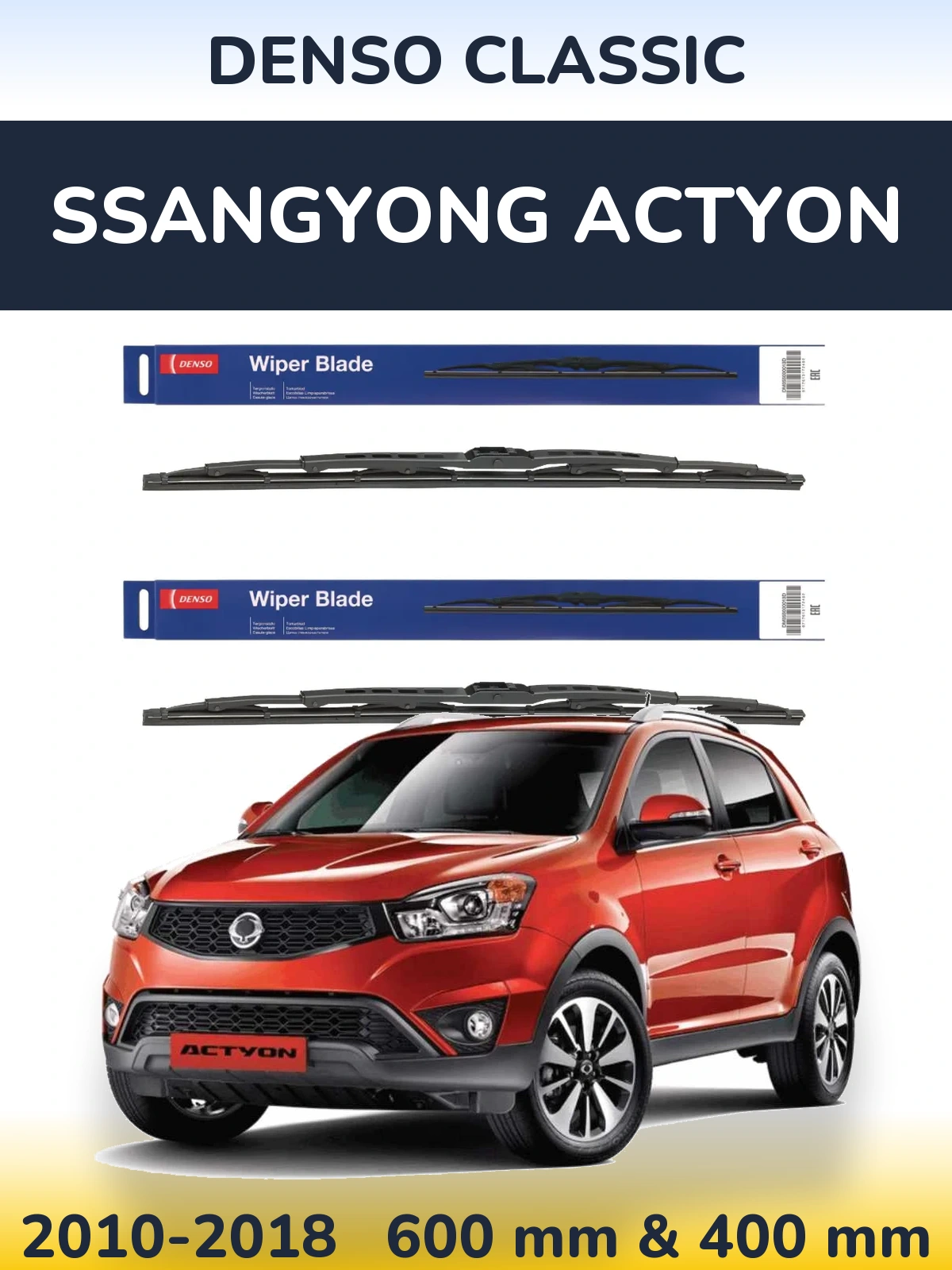 Front wiper blade set Denso Classic 600 & 400 mm for SsangYong Actyon 2010-2018