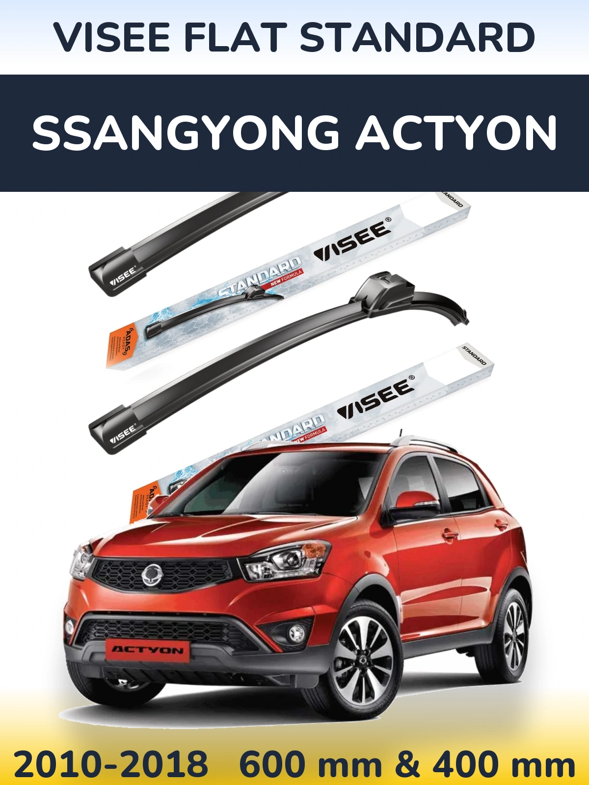 Komplet przednich wycieraczek VISEE FLAT STANDARD 600 & 400 mm do SsangYong Actyon 2010-2018