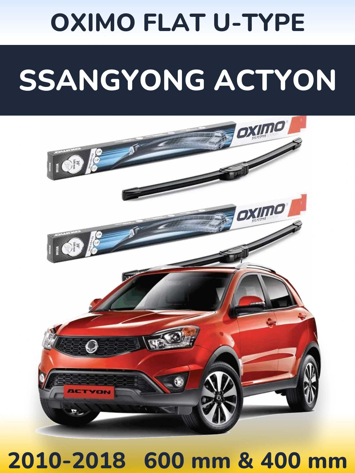 Комплект передних дворников Oximo Flat U-type 600 & 400 мм для SsangYong Actyon 2010-2018
