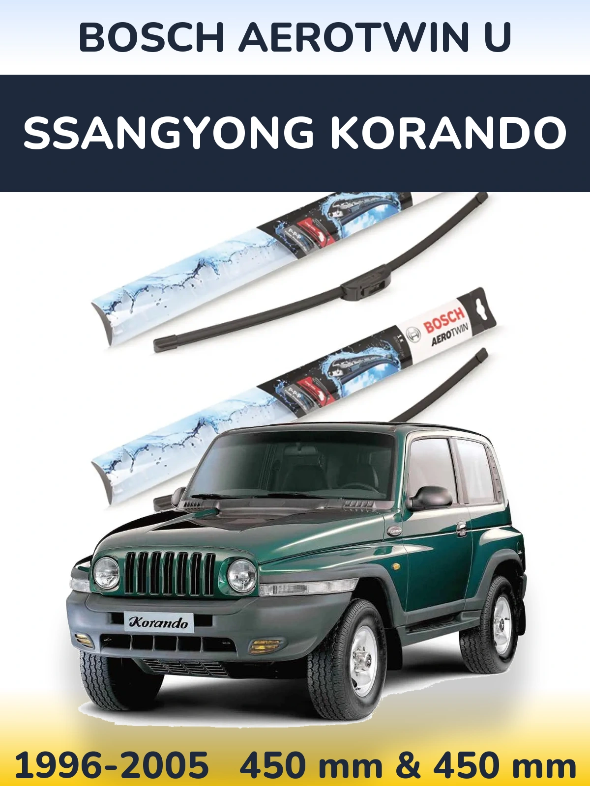 Komplet przednich wycieraczek BOSCH AeroTwin U 450 & 450 mm do SsangYong Korando 1996-2005