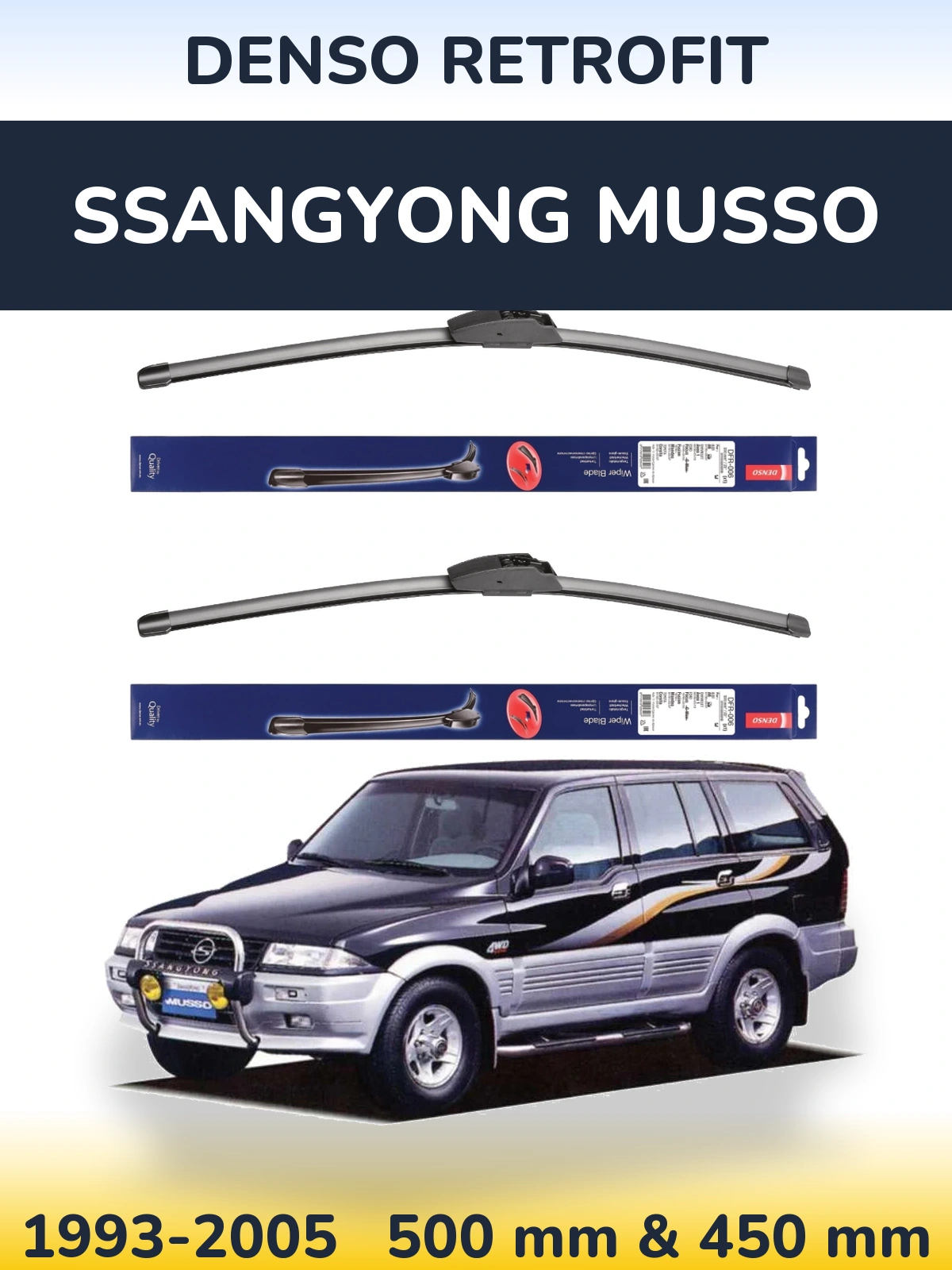 Комплект передних дворников Denso Retrofit 500 & 450 мм для SsangYong Musso 1993-2005